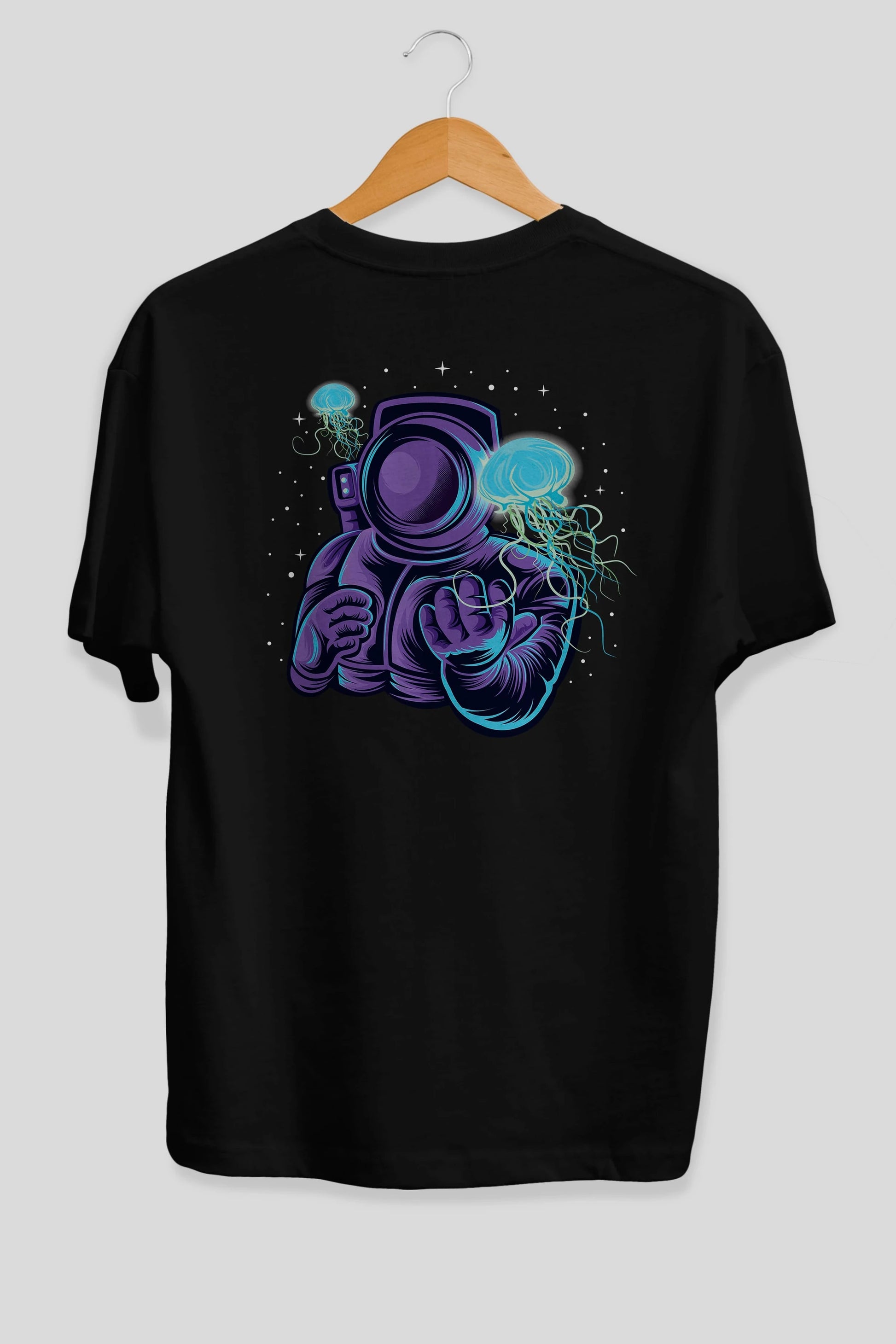 Astronaut and Jellyfish Arka Baskılı Oversize t-shirt Erkek Kadın Unisex