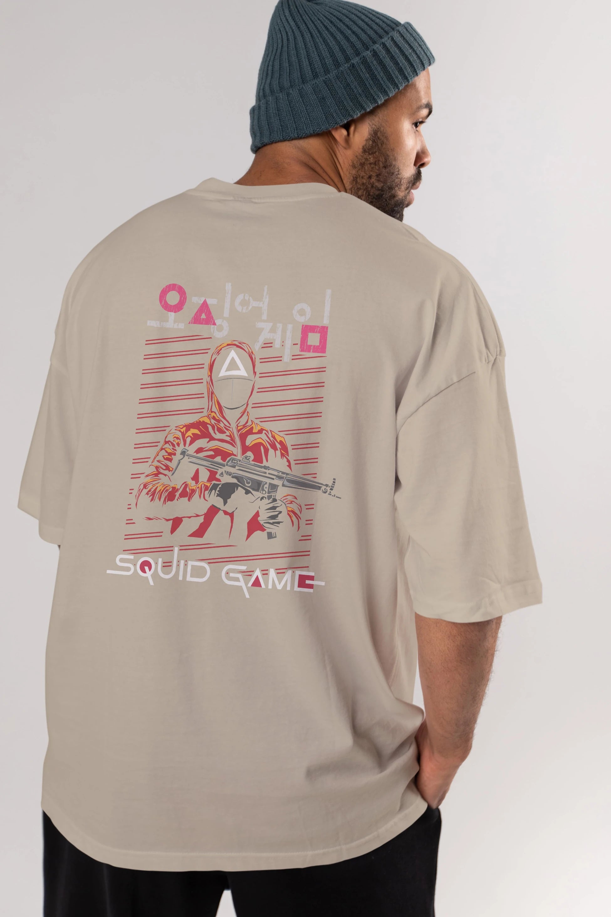 Squid Game (2) Arka Baskılı Oversize t-shirt Erkek Kadın Unisex %100 Pamuk Bisiklet Yaka tişort