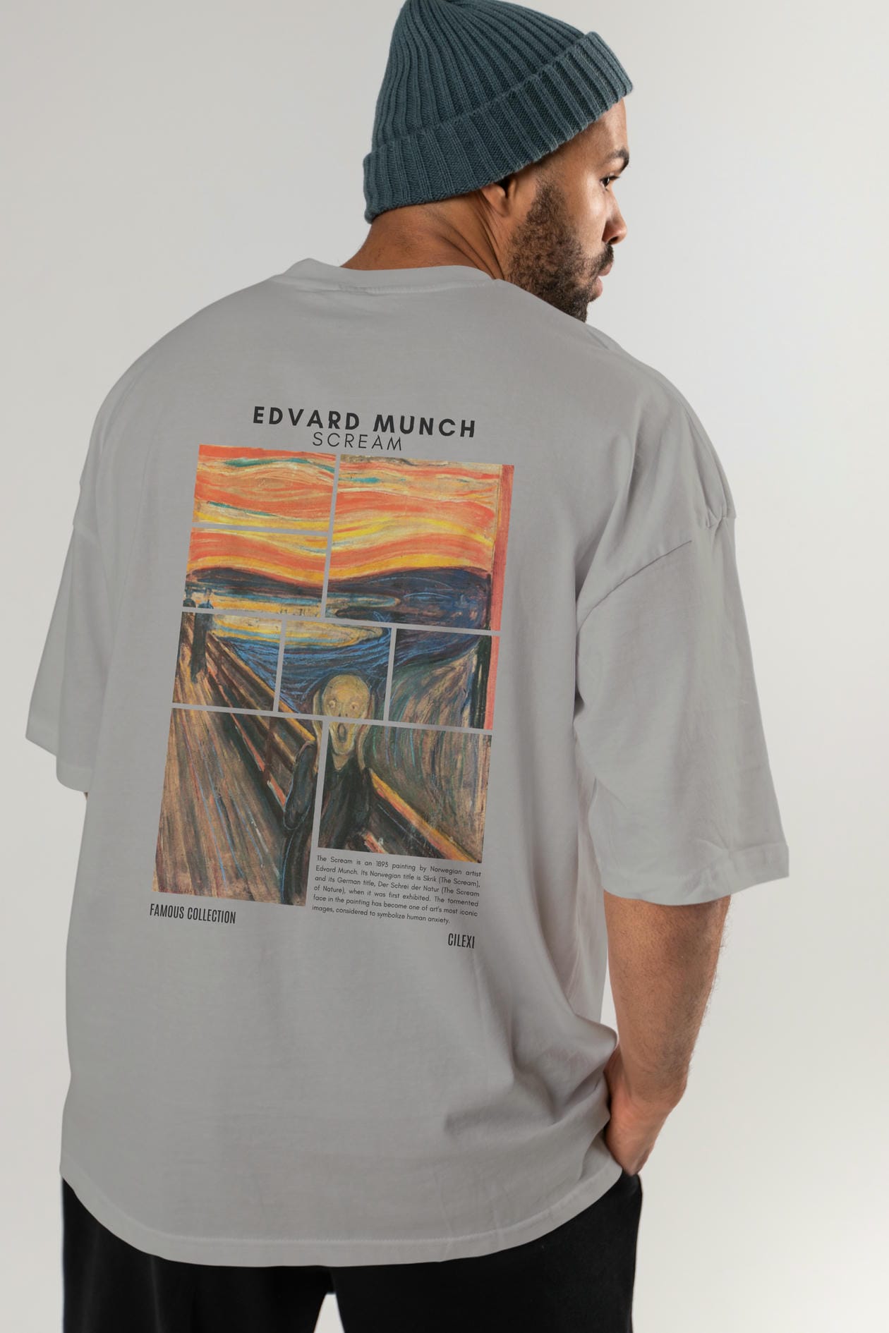 Edvard Munch Scream Arka Baskılı Oversize t-shirt Erkek Kadın Bisiklet Yaka Pamuk tişort