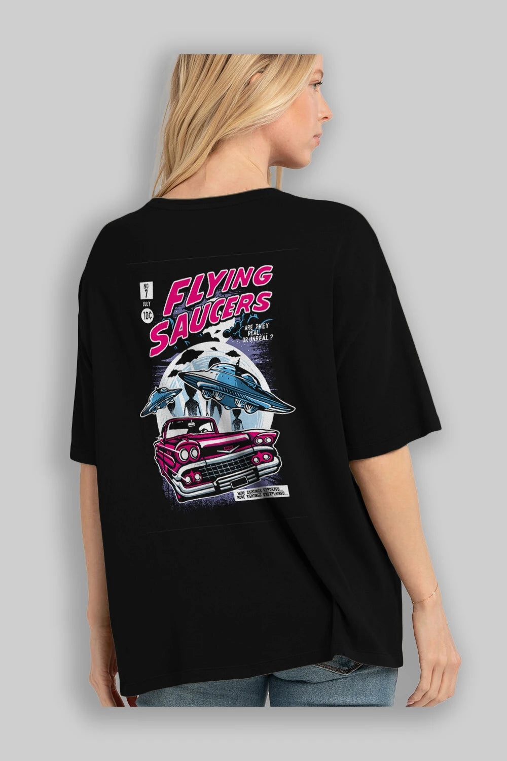 Flying Saucers Arka Baskılı Oversize t-shirt Erkek Kadın Unisex %100 Pamuk