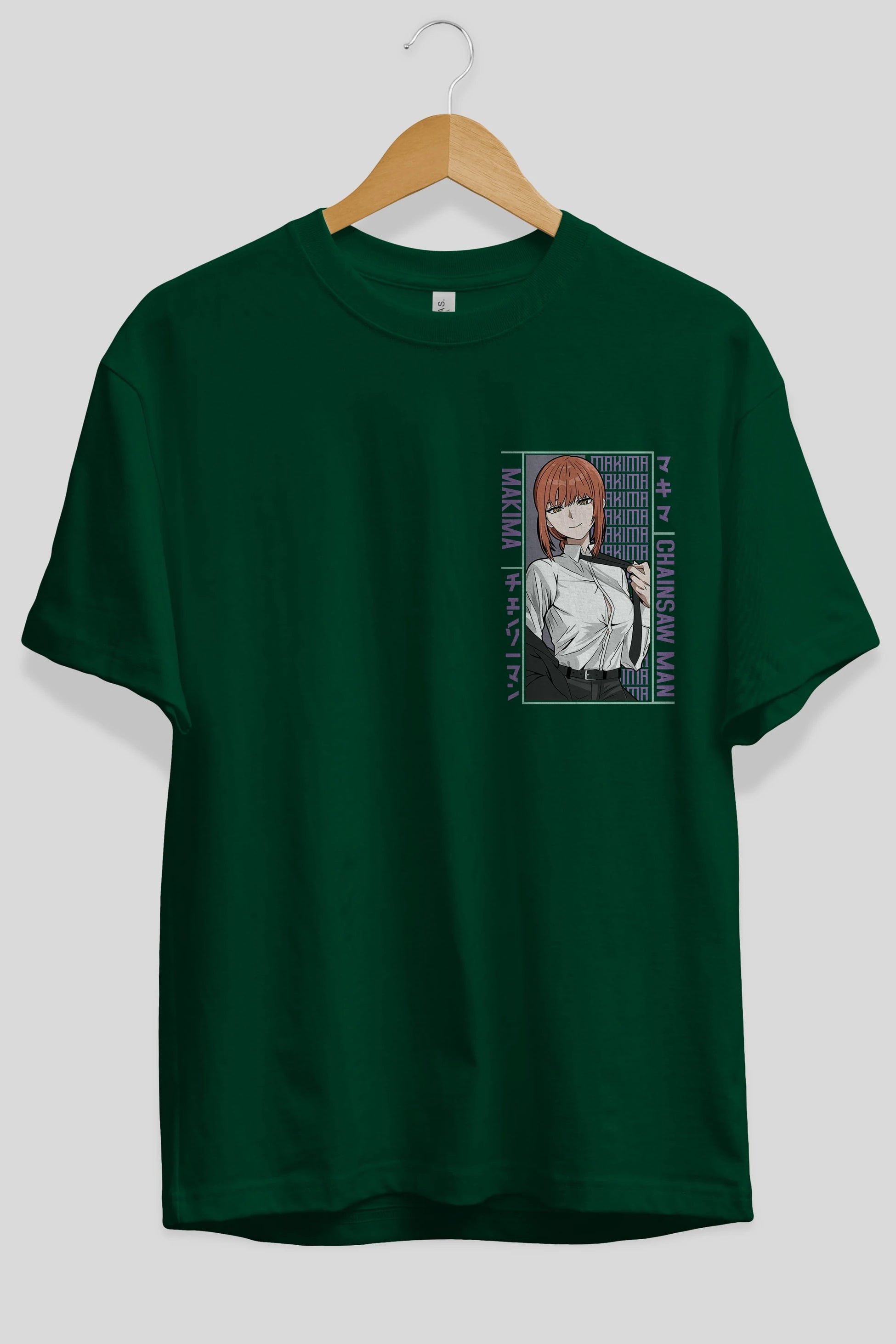 Makima Chain Saw Man Ön Sol Baskılı Oversize t-shirt Erkek Kadın Unisex %100 Pamuk Bisiklet Yaka tişort