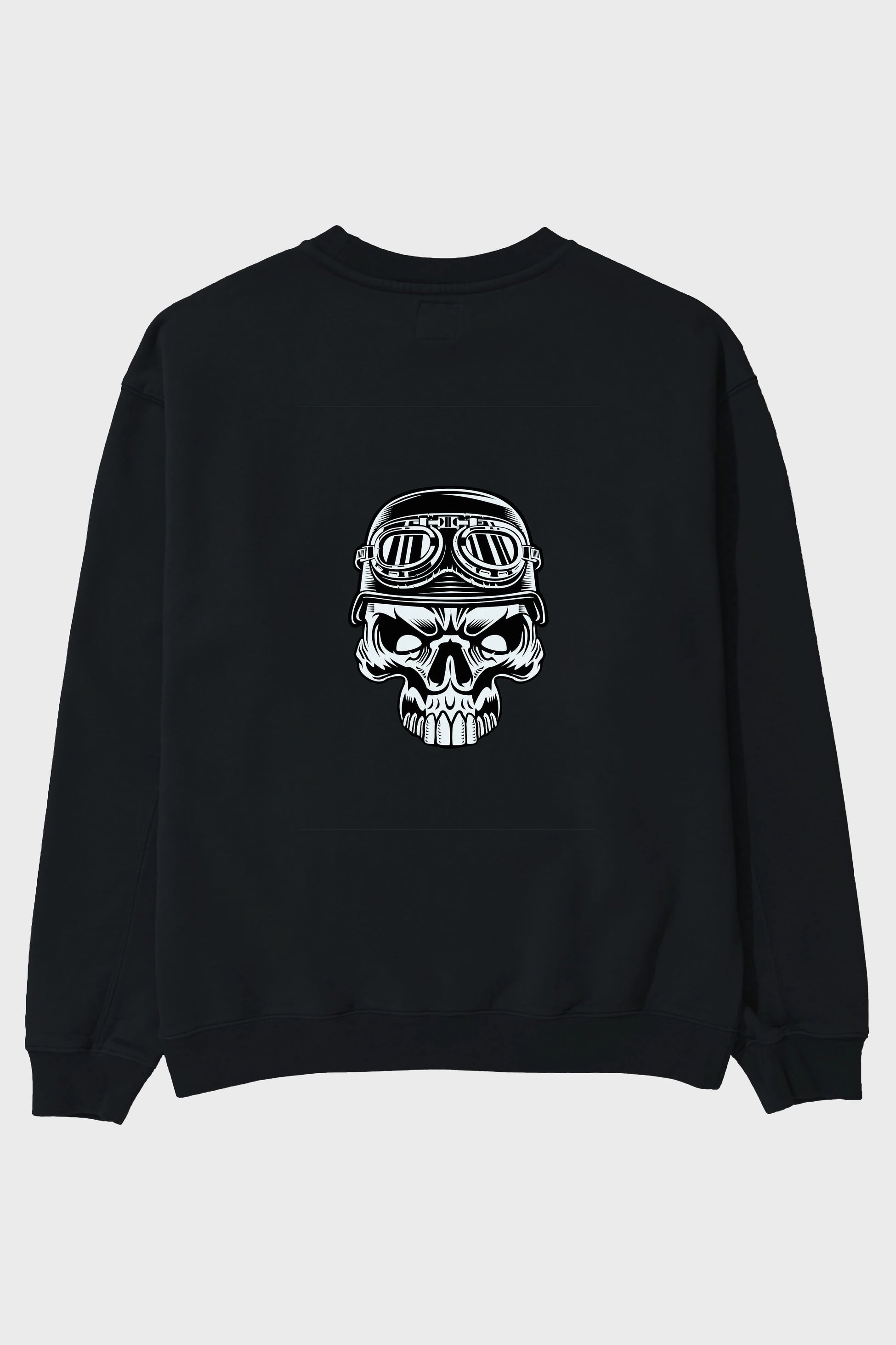 Biker Skull Helmet Arka Baskılı Oversize Sweatshirt Erkek Kadın Unisex