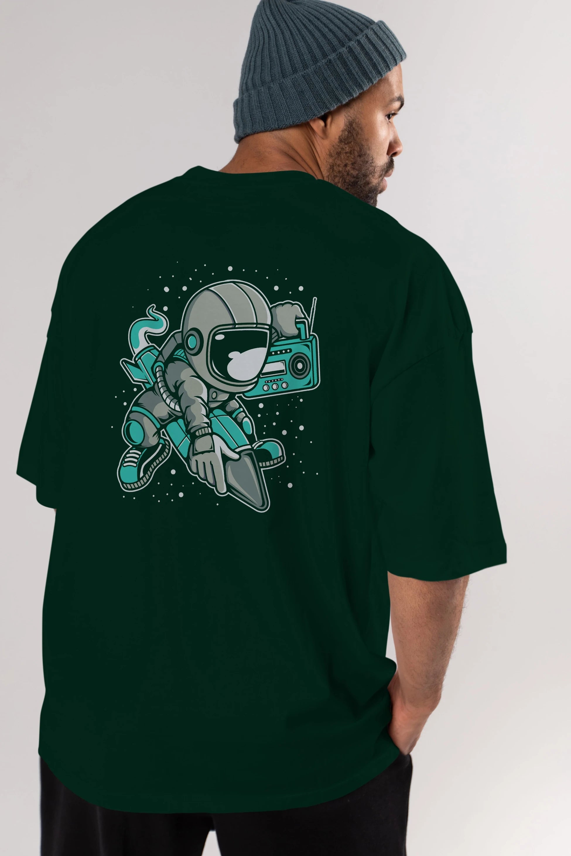 Astronaut Rocket (2) Arka Baskılı Oversize t-shirt Erkek Kadın Unisex