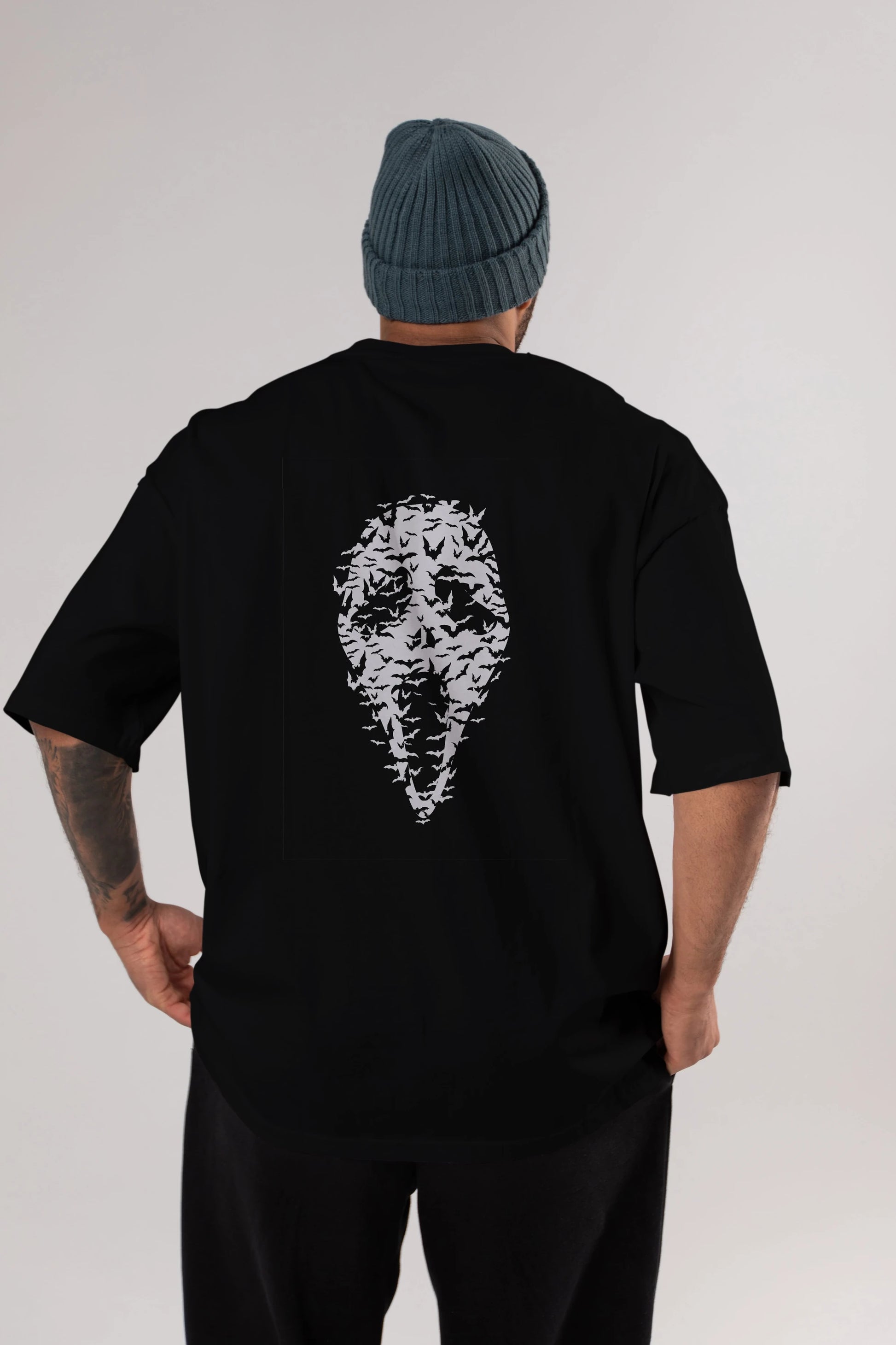Ghost Face Bats Arka Baskılı Oversize t-shirt %100 pamuk Erkek Kadın Unisex