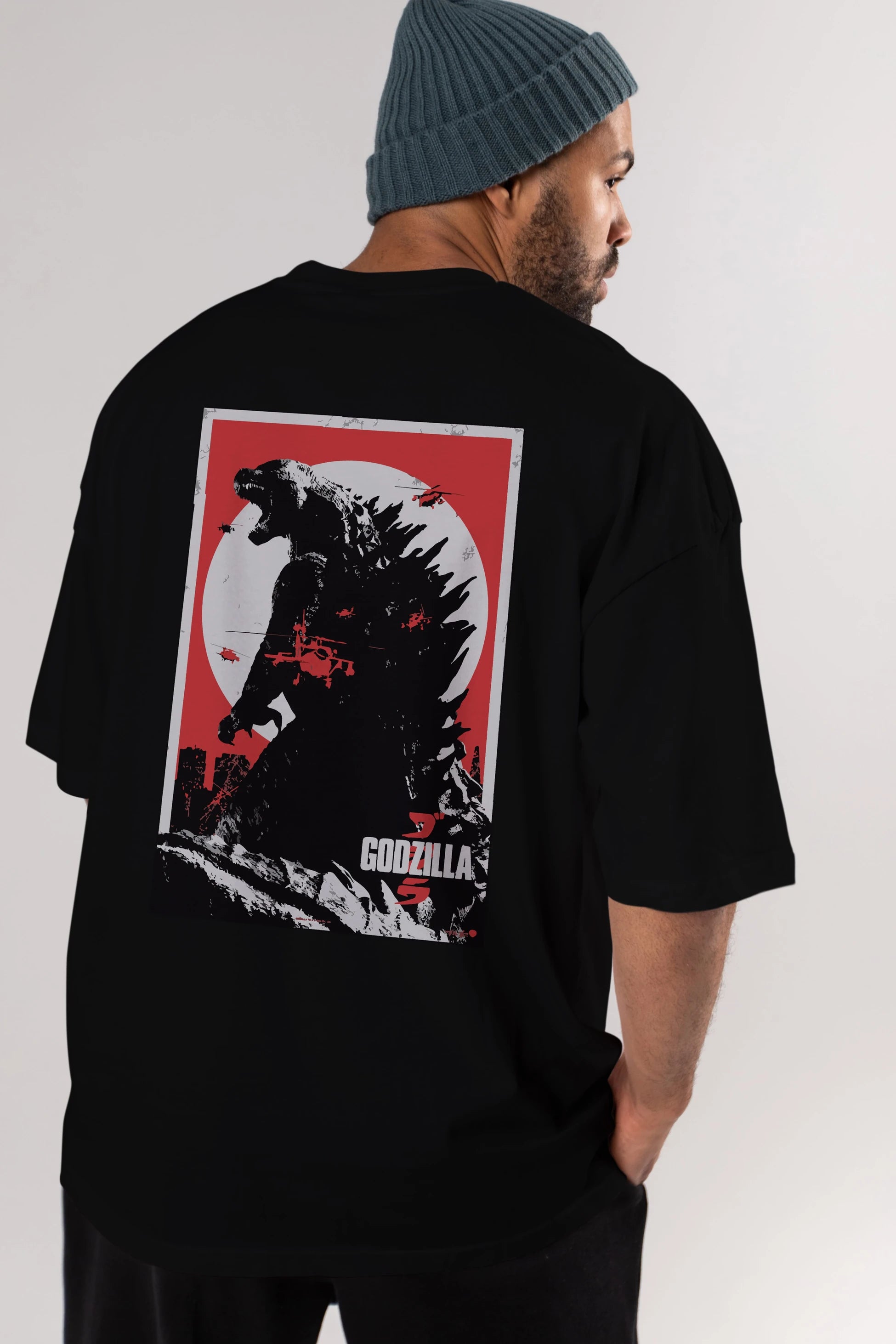 Godzilla (2) Arka Baskılı Oversize t-shirt Erkek Kadın Unisex %100 Pamuk Bisiklet Yaka tişort