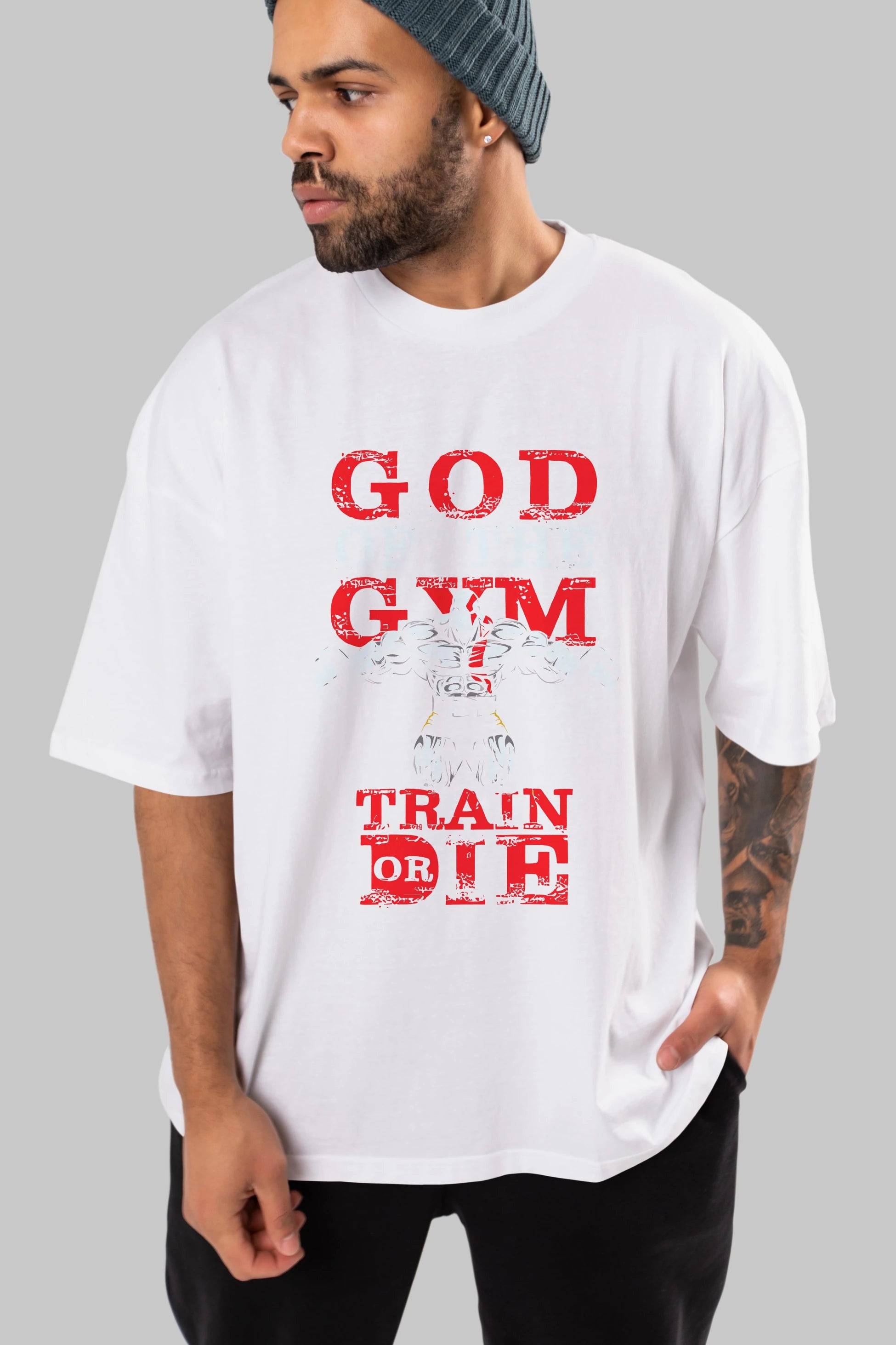 God of The GYM Ön Baskılı Oversize t-shirt Erkek Kadın Unisex %100 Pamuk Bisiklet Yaka tişort