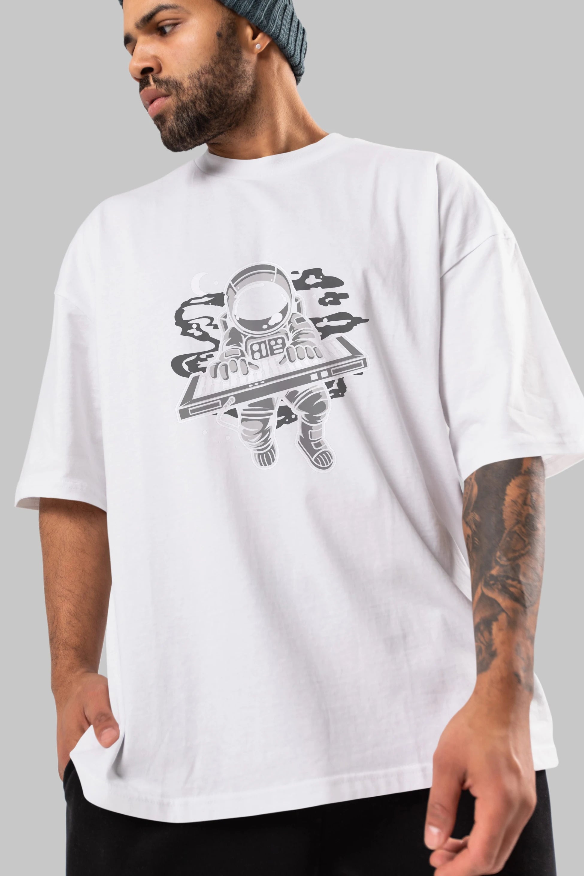 Astronaut Keyboard Ön Baskılı Oversize t-shirt Erkek Kadın Unisex