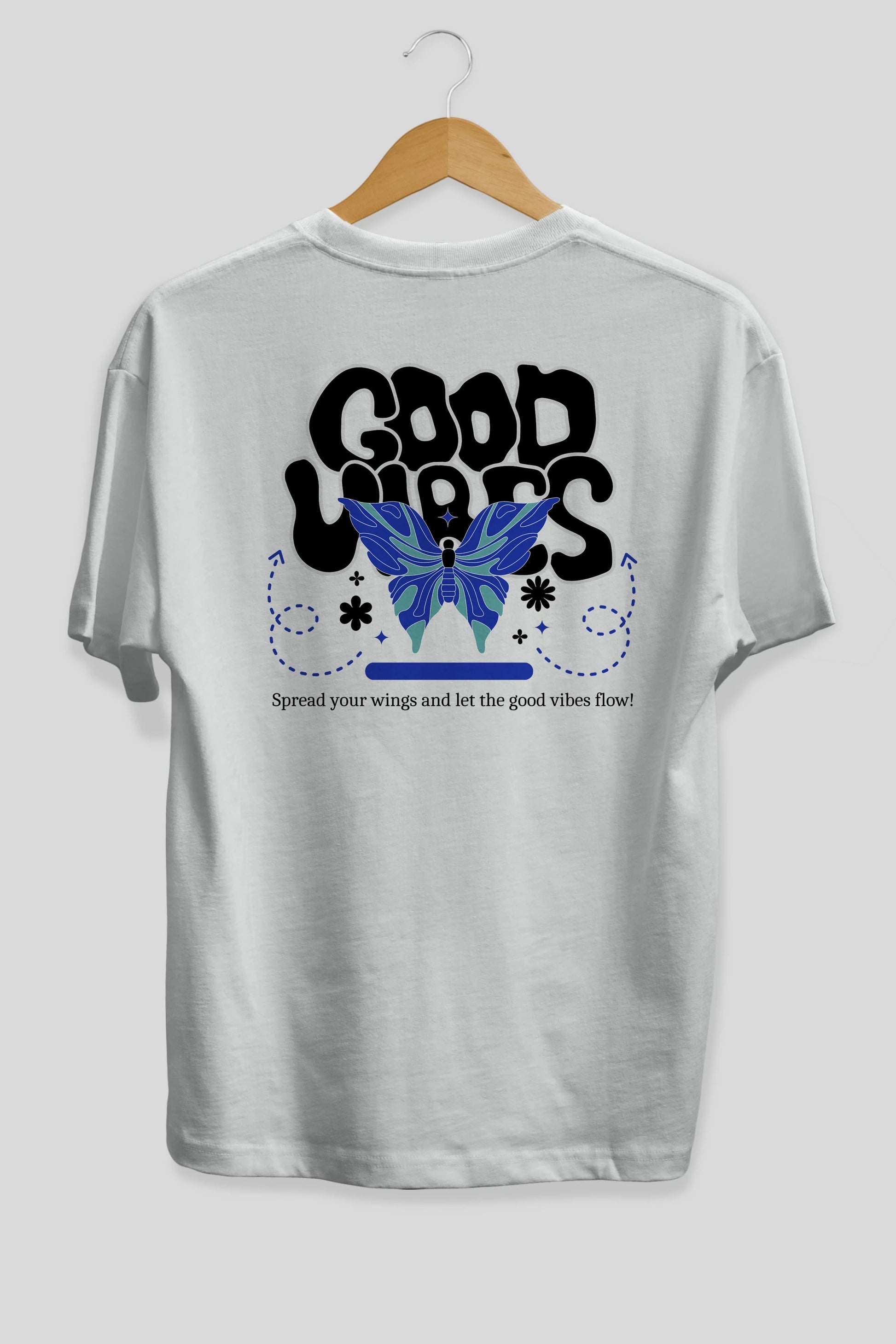 Good Vibes Yazılı 4 Arka Baskılı Oversize t-shirt Erkek Kadın Unisex