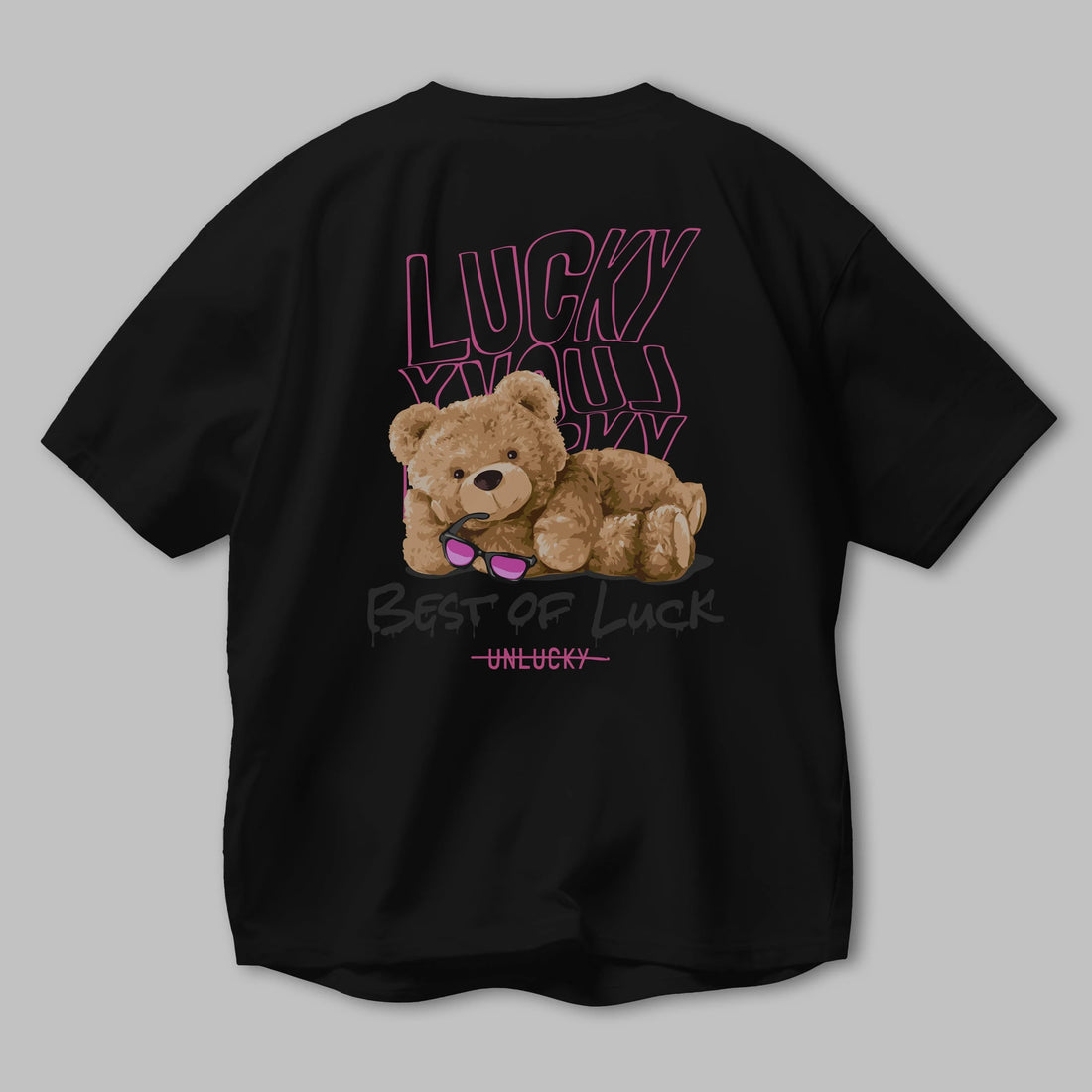 Best of Lucky Bear Arka Baskılı Oversize t-shirt Erkek Kadın Unisex