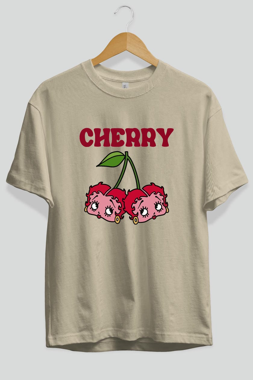 Cherry Cherries 10 Ön Baskılı Oversize t-shirt Erkek Kadın Pamuk Bisiklet Yaka tişort