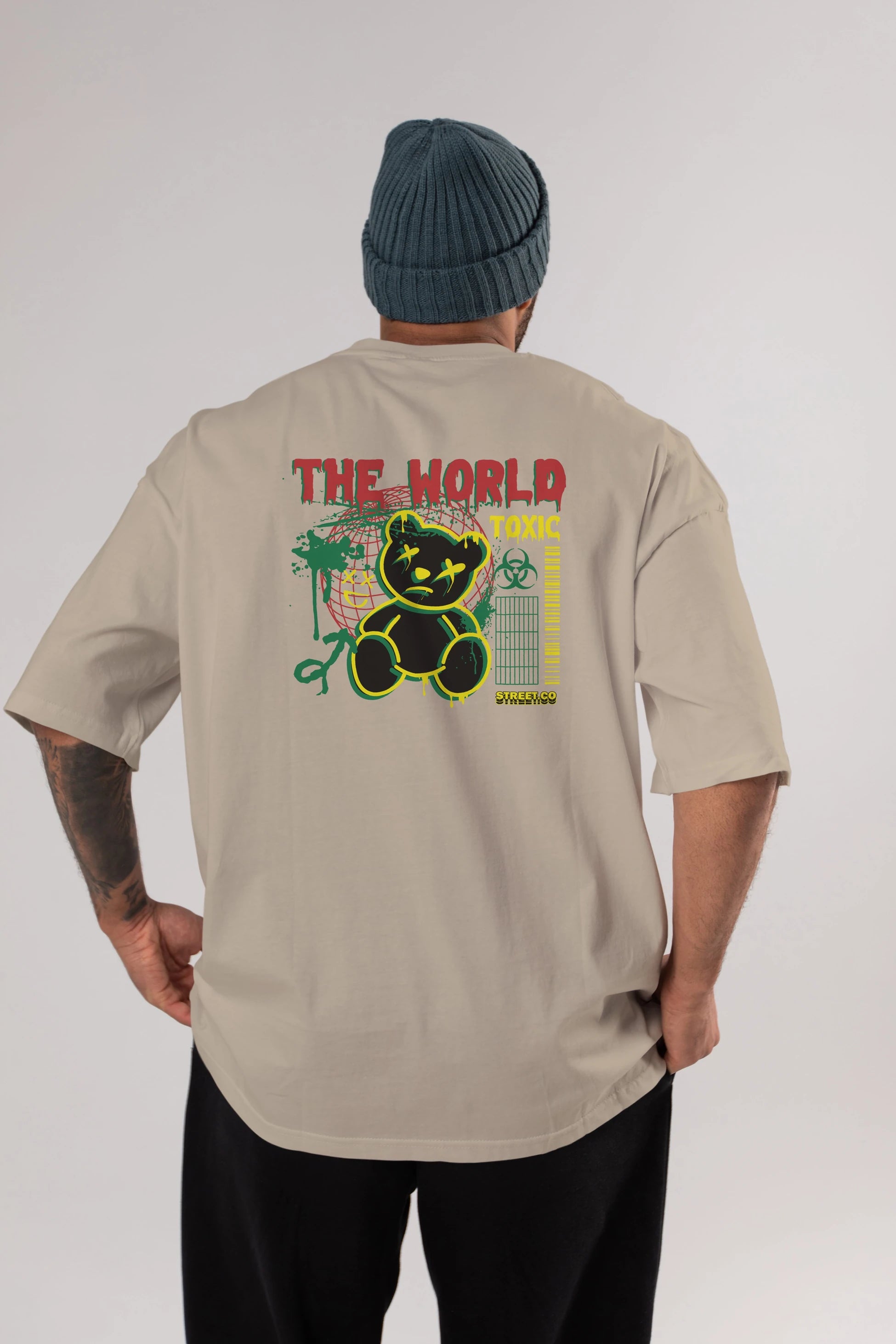 The World Toxic Bear Arka Baskılı Oversize t-shirt Erkek Kadın Unisex