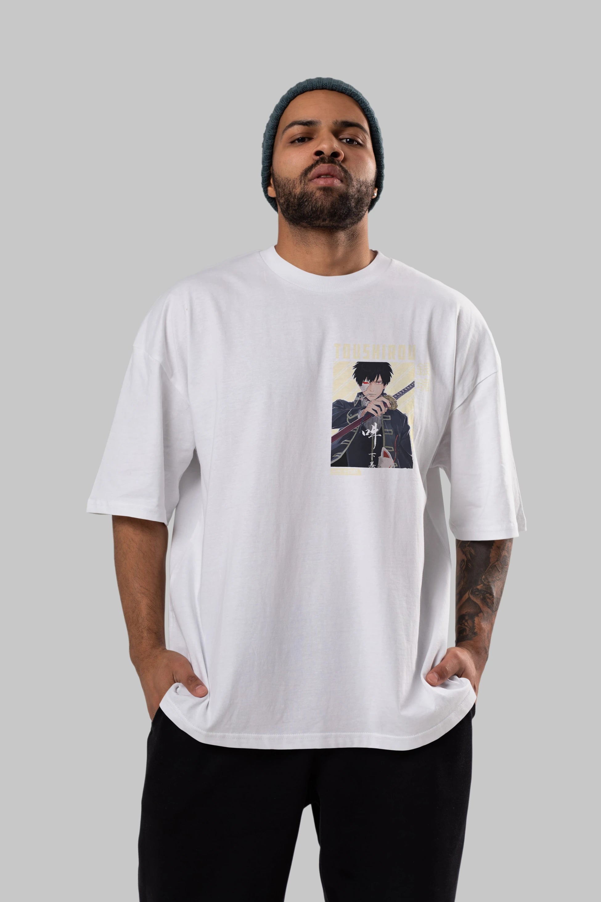 Toushirou Hijikata Ön Sol Baskılı Oversize t-shirt Erkek Kadın Unisex %100 Pamuk Bisiklet Yaka tişort