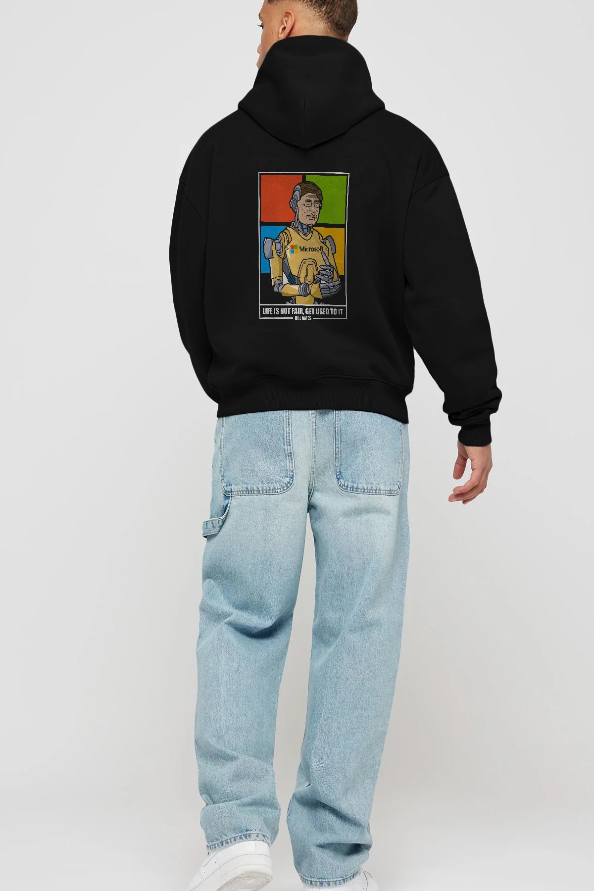 Bill Gates Robot Human Arka Baskılı Hoodie Oversize Kapüşonlu Sweatshirt Erkek Kadın Unisex