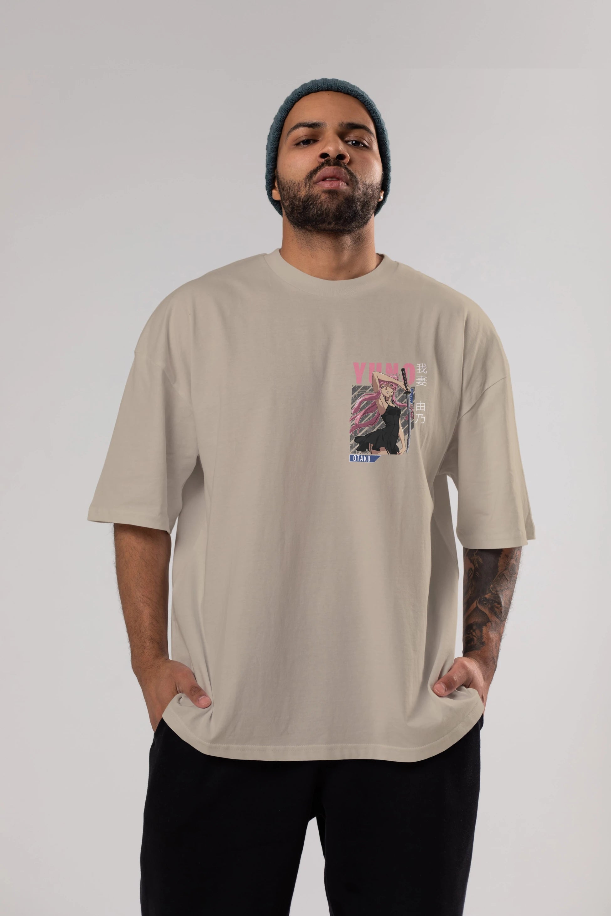 Yuno Gasai 5 Ön Sol Baskılı Oversize t-shirt Erkek Kadın Unisex %100 Pamuk Bisiklet Yaka tişort