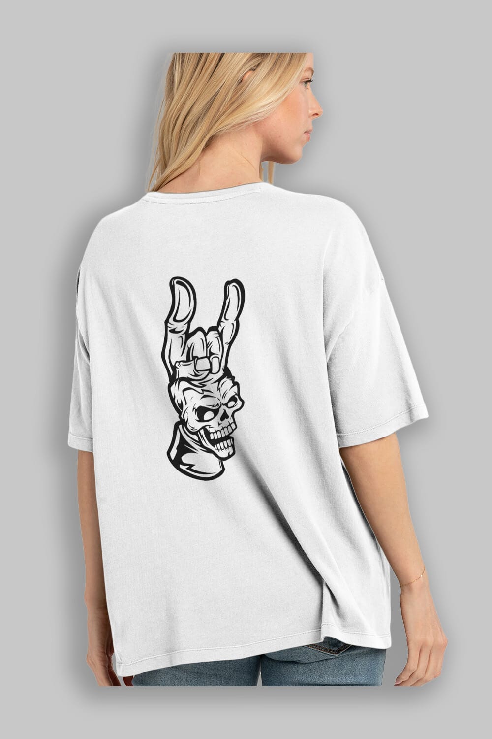 Hand Metal Skull Arka Baskılı Oversize t-shirt Erkek Kadın Unisex %100 Pamuk tişort