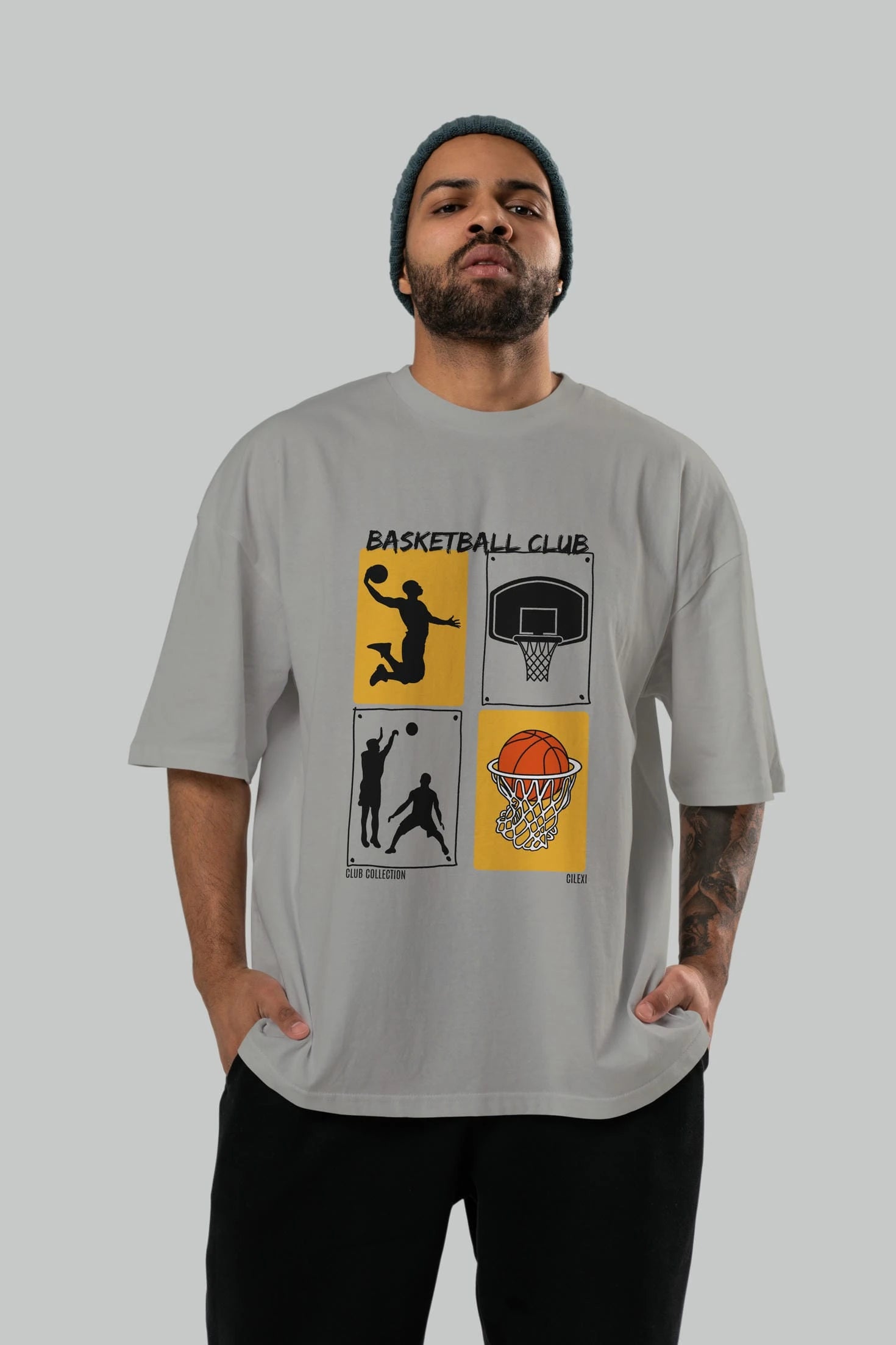 Basketball Club ön Baskılı Oversize t-shirt Erkek Kadın %100 Pamuk Bisiklet Yaka tişort