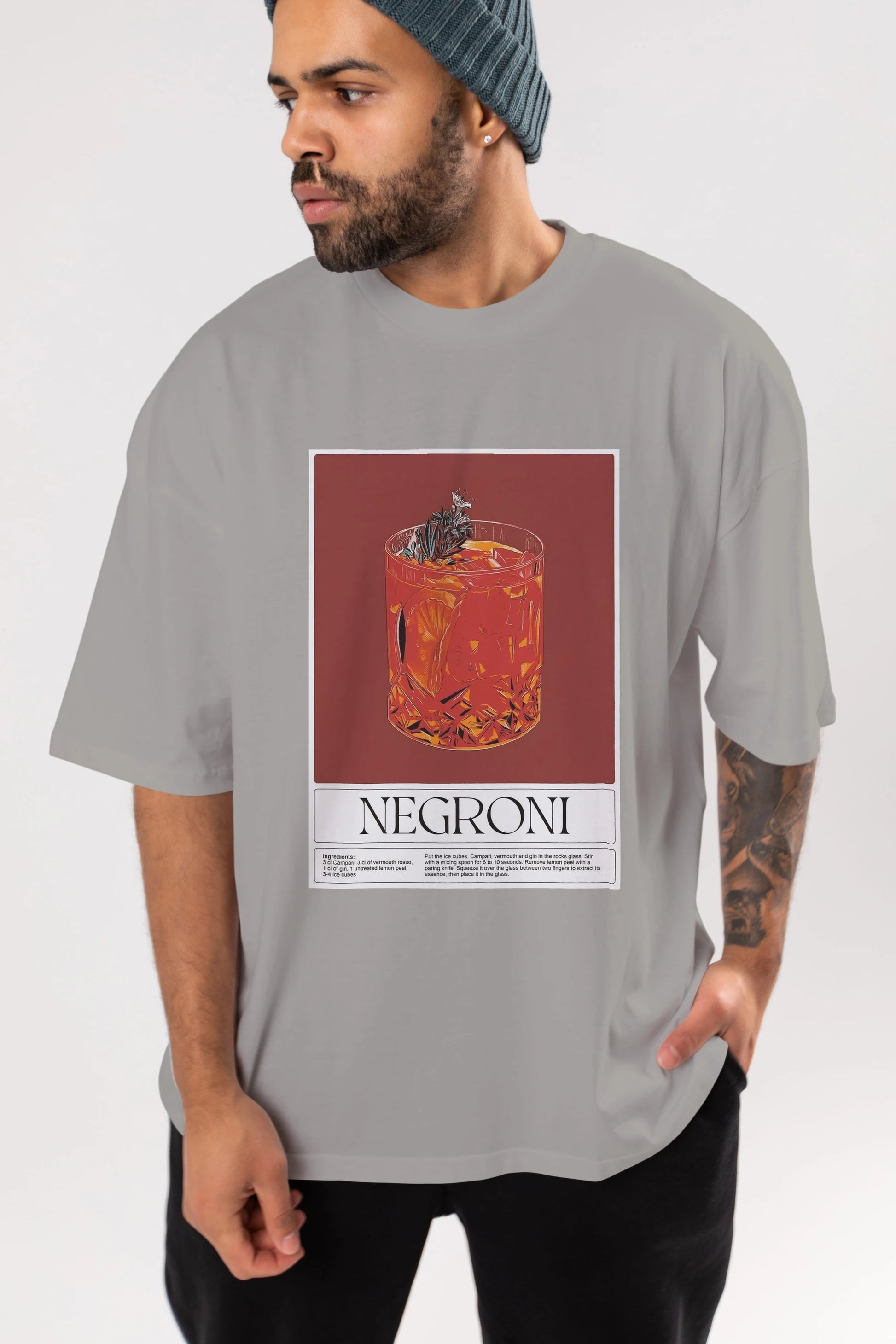 Negroni 2 Ön Baskılı Oversize t-shirt Erkek Kadın Unisex %100 Pamuk Bisiklet Yaka tişort