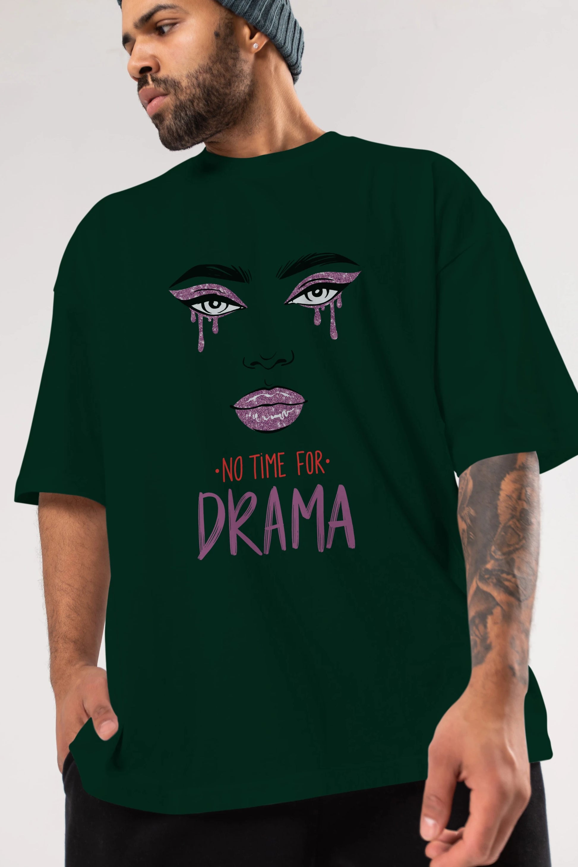 No Time for Drama Yazılı Ön Baskılı Oversize t-shirt Erkek Kadın Unisex
