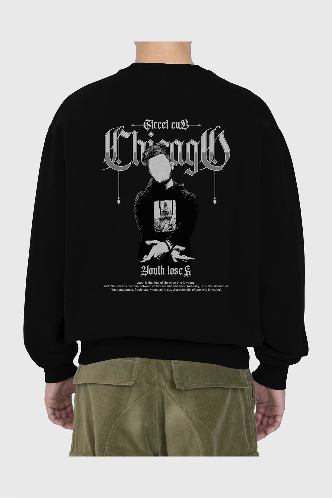 Chicago Street Club Arka Baskılı Oversize Sweatshirt Erkek Kadın Unisex