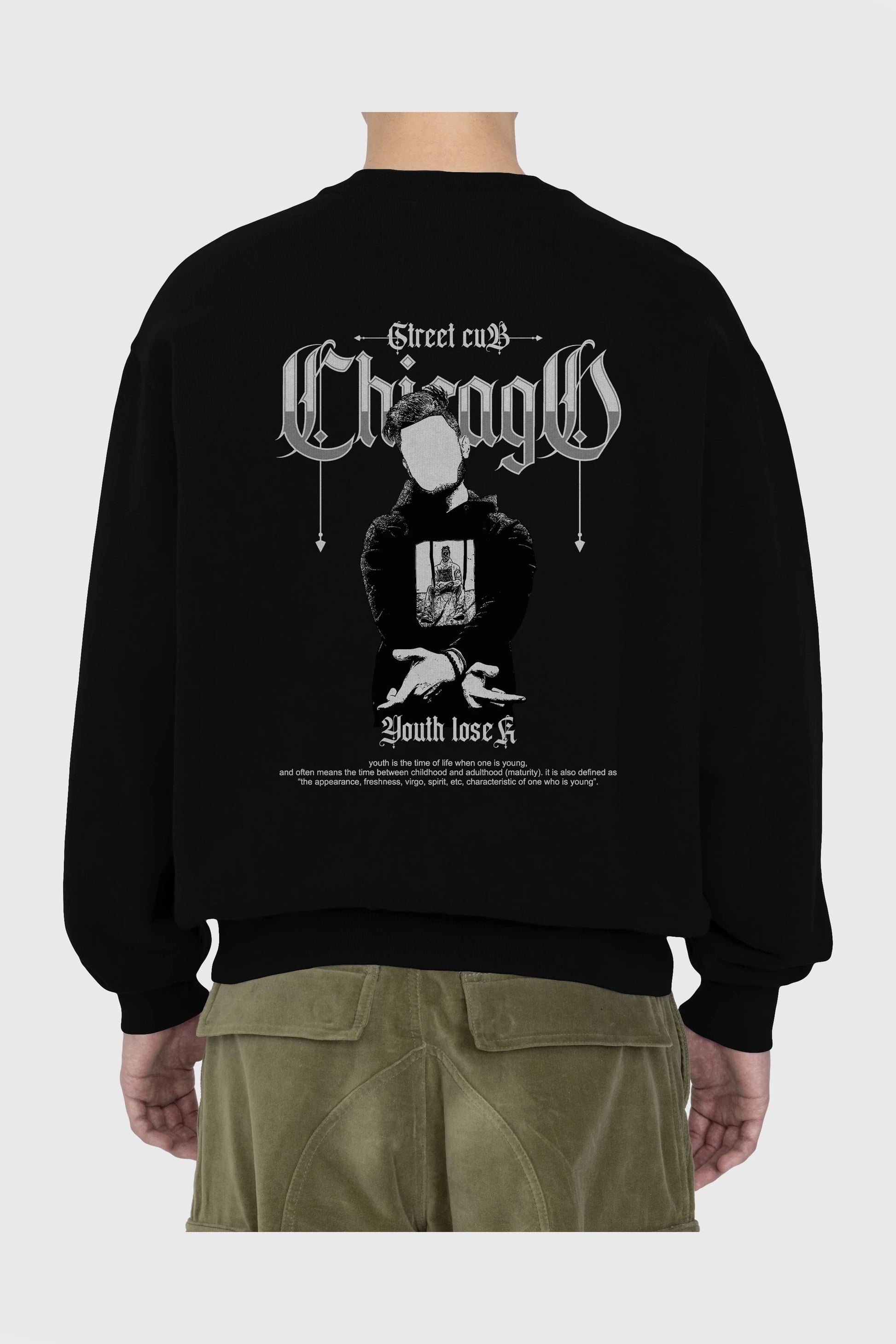 Chicago Street Club Arka Baskılı Oversize Sweatshirt Erkek Kadın Unisex
