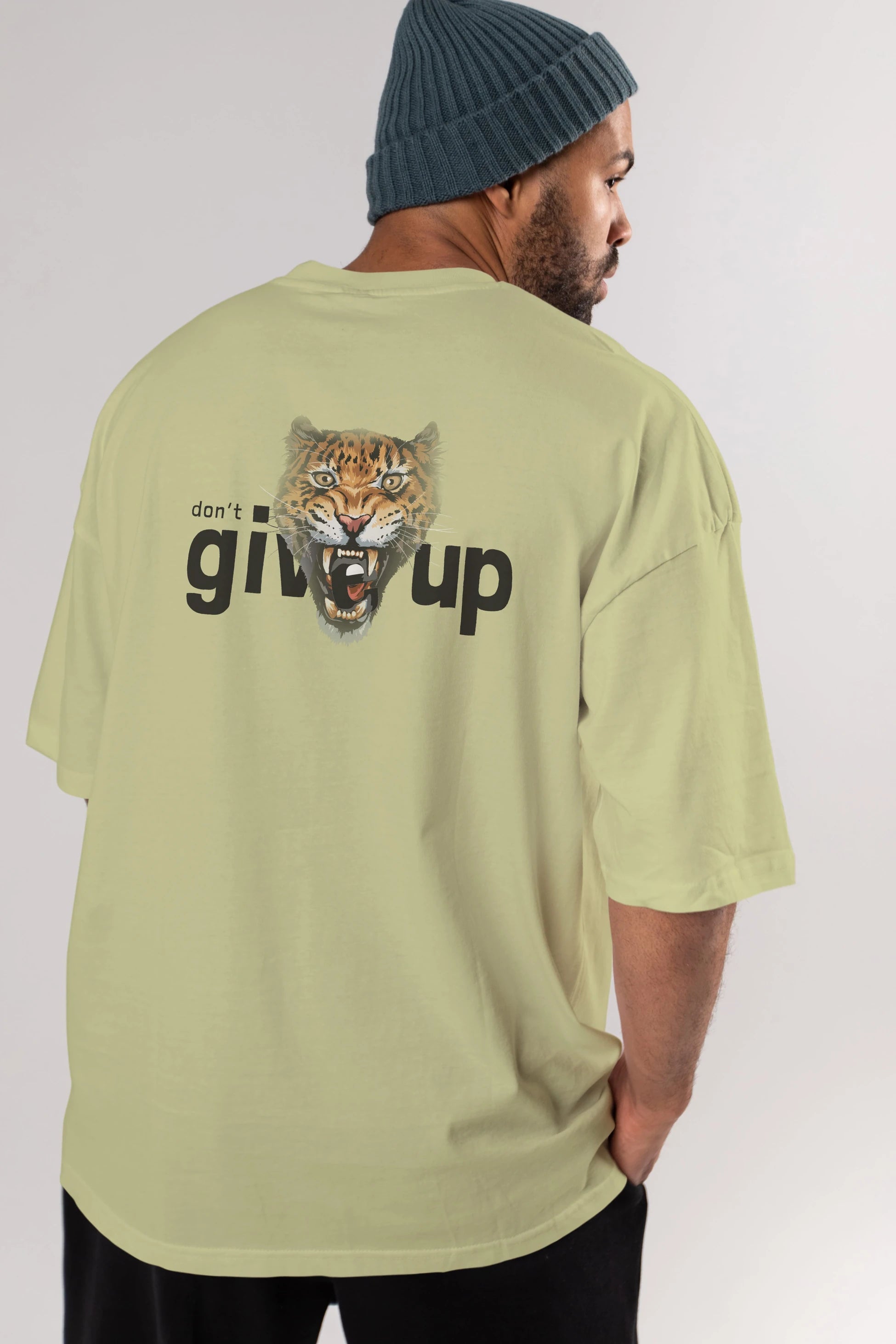 Teddy Bear Dont Give Up Arka Baskılı Oversize t-shirt Erkek Kadın Unisex %100 Pamuk