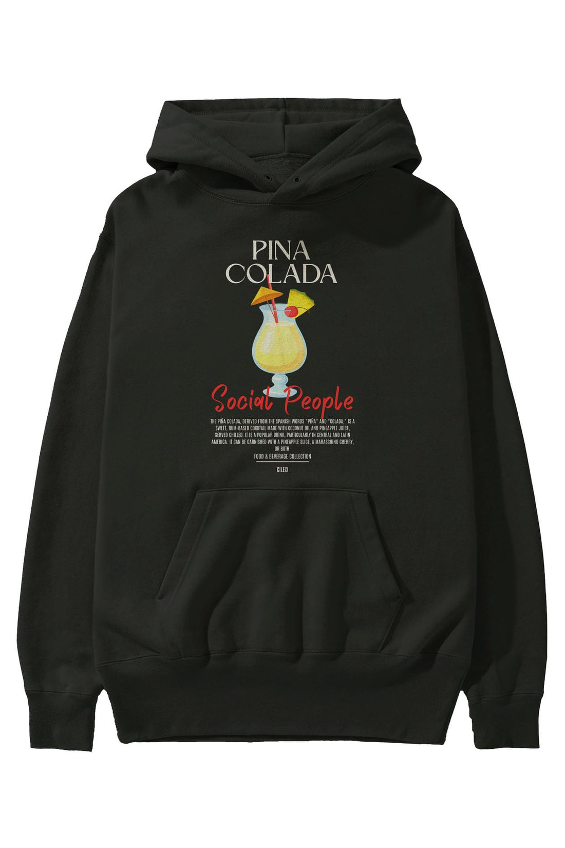 Pina Colada Kokteyl Ön Baskılı Hoodie Oversize Kapüşonlu Sweatshirt Erkek Kadın