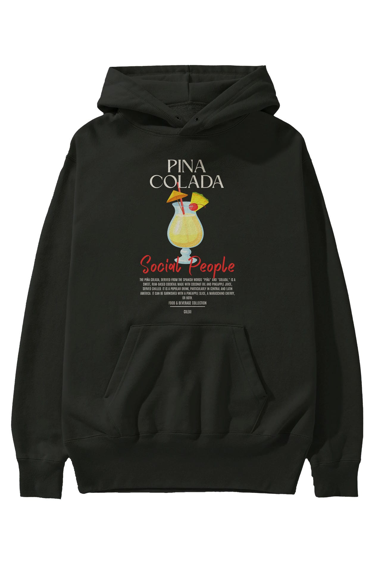 Pina Colada Kokteyl Ön Baskılı Hoodie Oversize Kapüşonlu Sweatshirt Erkek Kadın