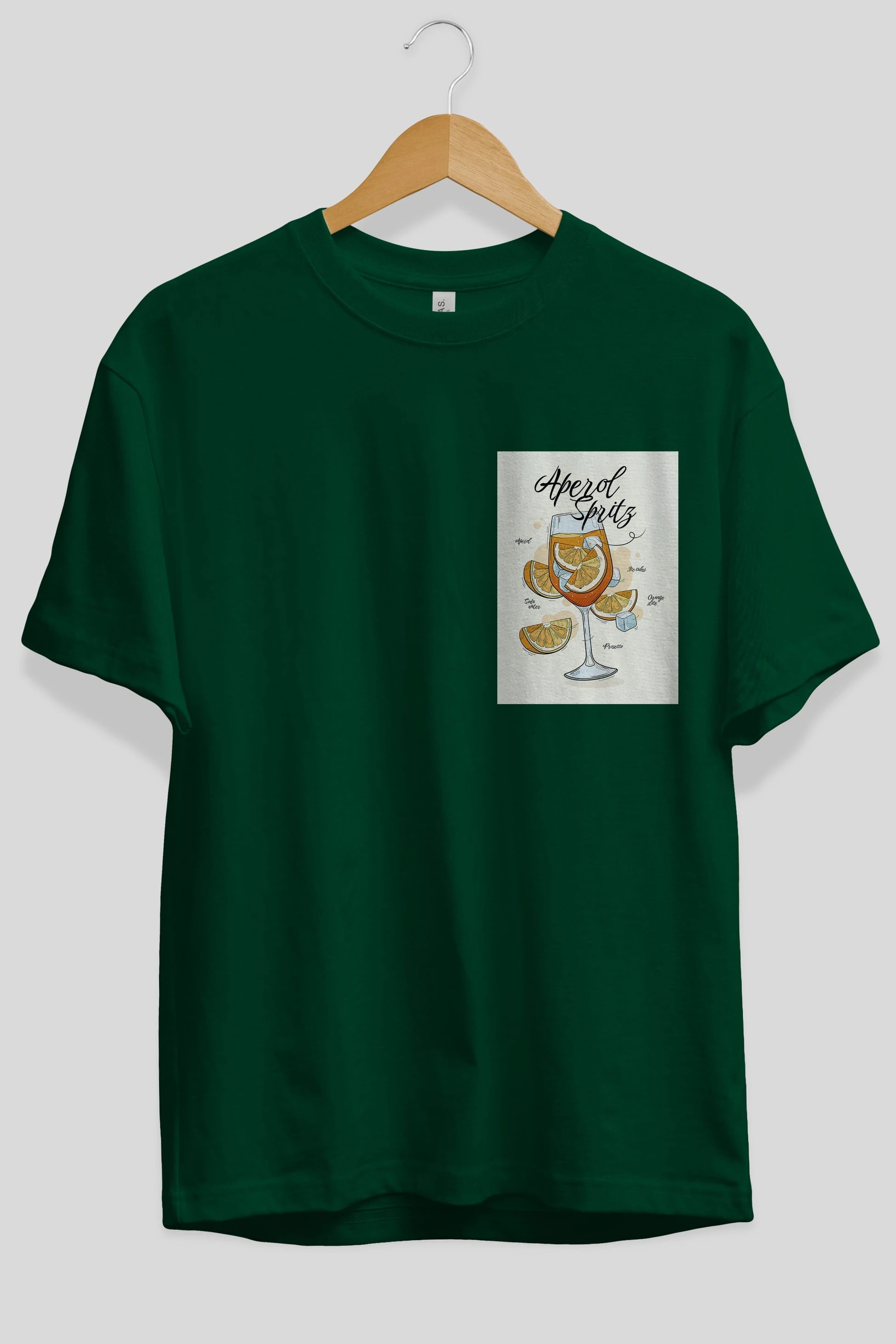 Aperol Spritz 6 Ön Sol Baskılı Oversize t-shirt Erkek Kadın Unisex %100 Pamuk Bisiklet Yaka tişort