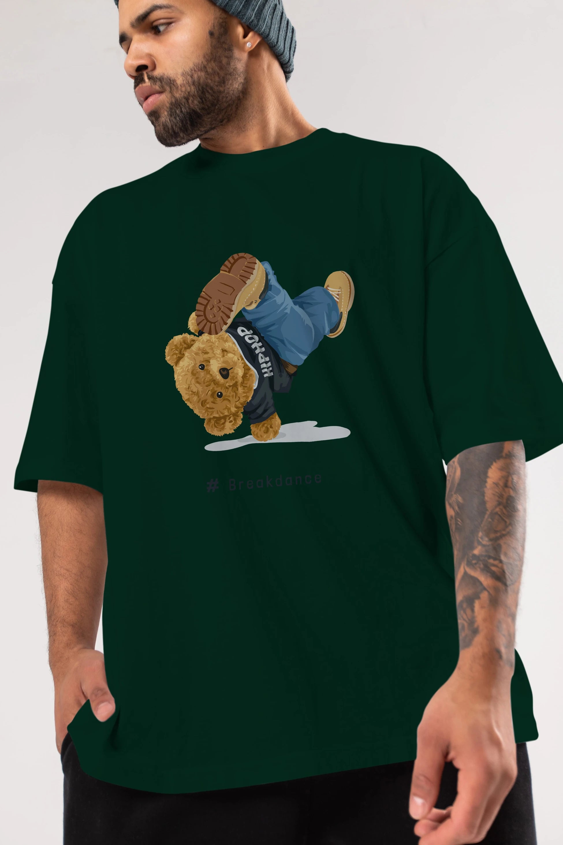 Teddy Bear Breakdance Ön Baskılı Oversize t-shirt Erkek Kadın Unisex %100 Pamuk