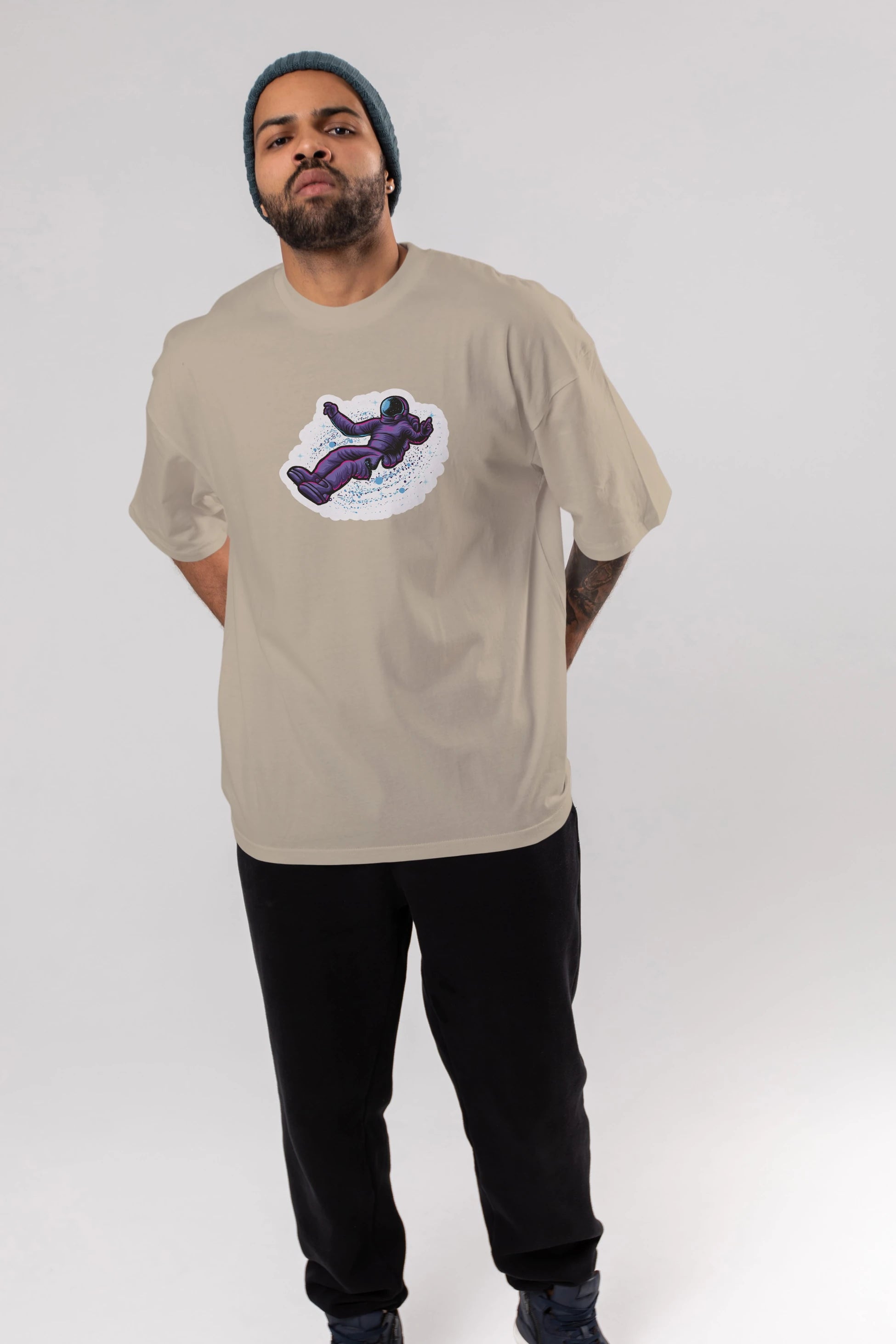 Having fun in outer space sticker Ön Baskılı Oversize t-shirt Erkek Kadın Unisex