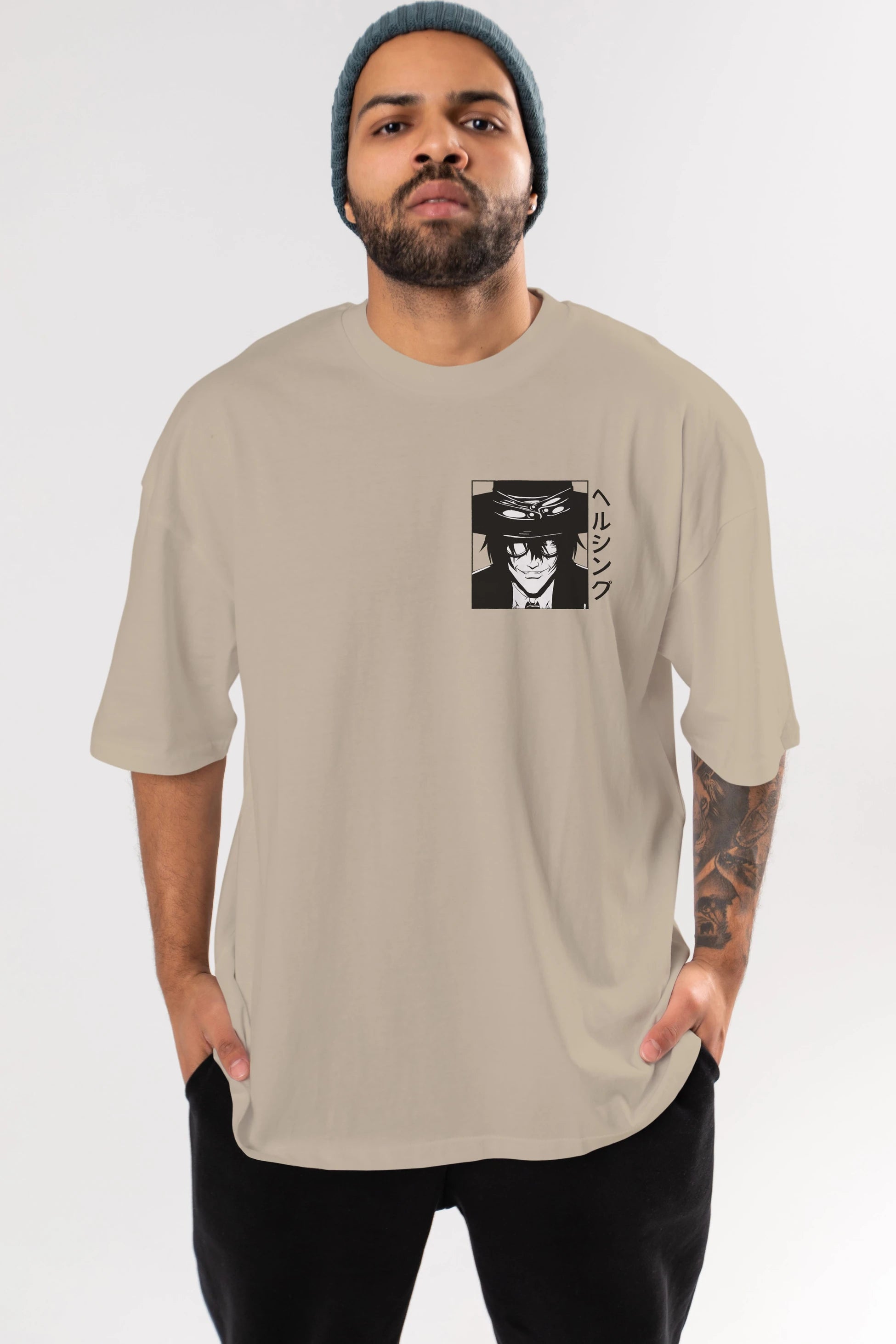 Alucard 1 Ön Sol Baskılı Oversize t-shirt Erkek Kadın Unisex %100 Pamuk Bisiklet Yaka tişort
