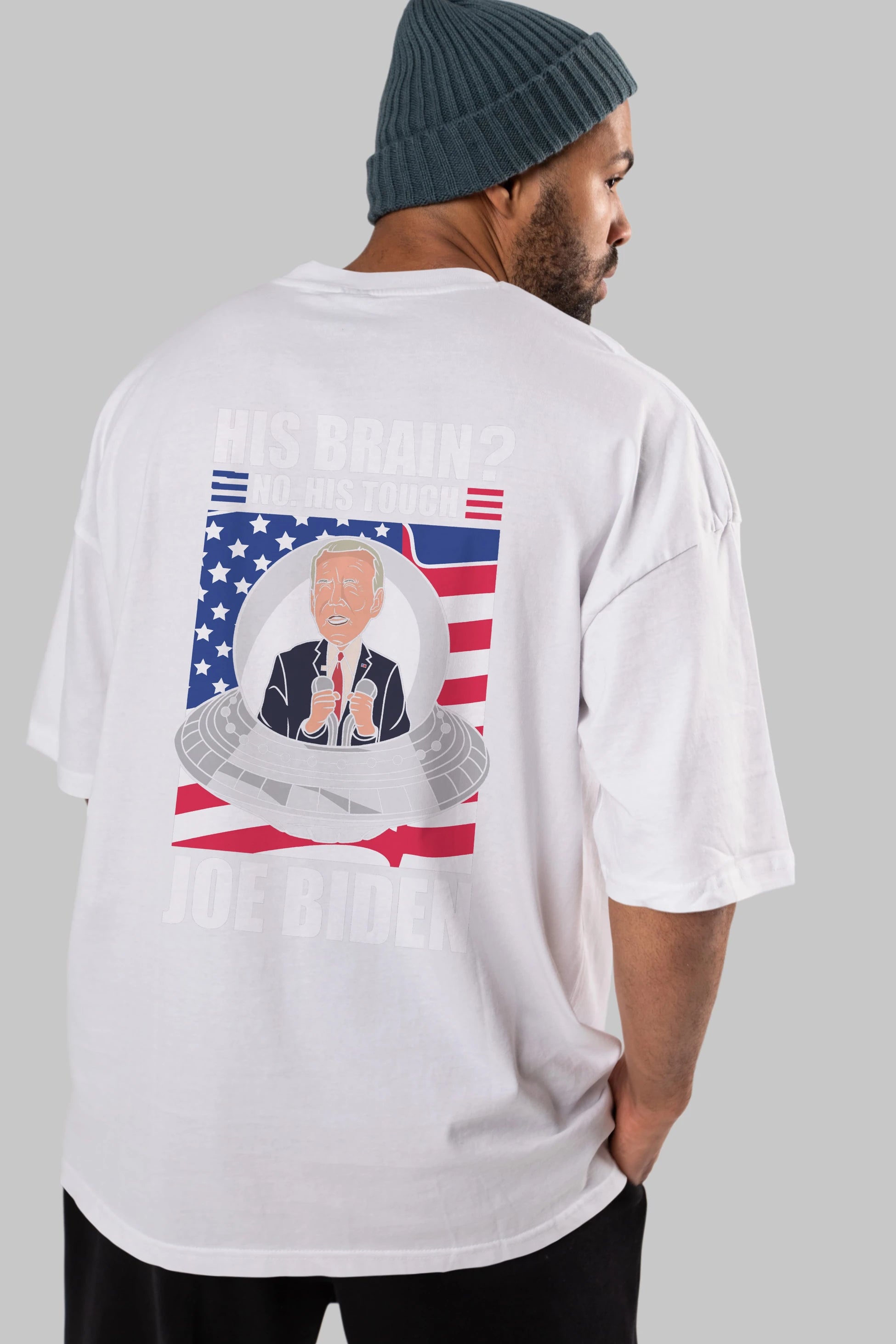 Alien Biden Arka Baskılı Oversize t-shirt Erkek Kadın Unisex %100 Pamuk tişort
