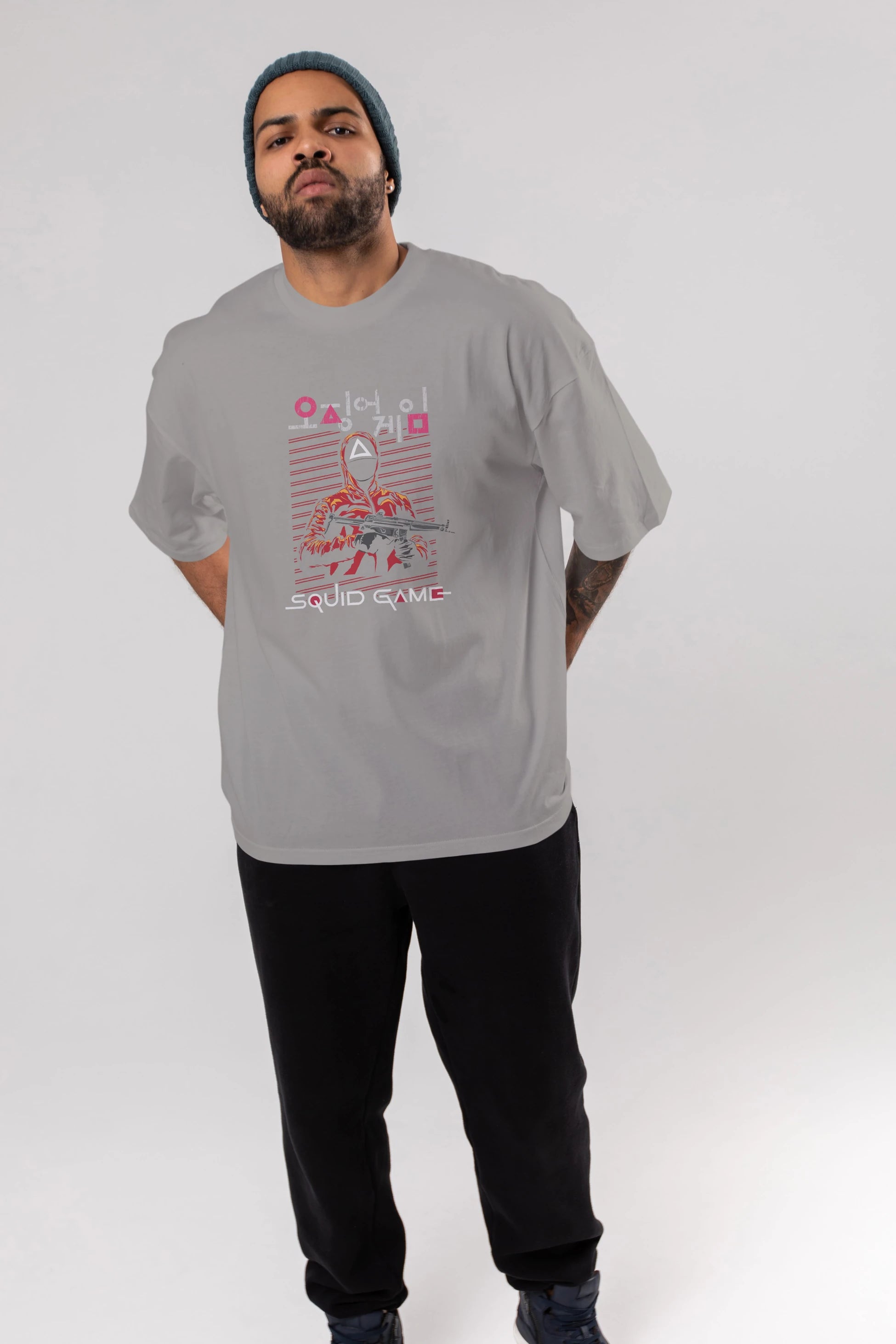 Squid Game (2) Ön Baskılı Oversize t-shirt Erkek Kadın Unisex %100 Pamuk Bisiklet Yaka tişort