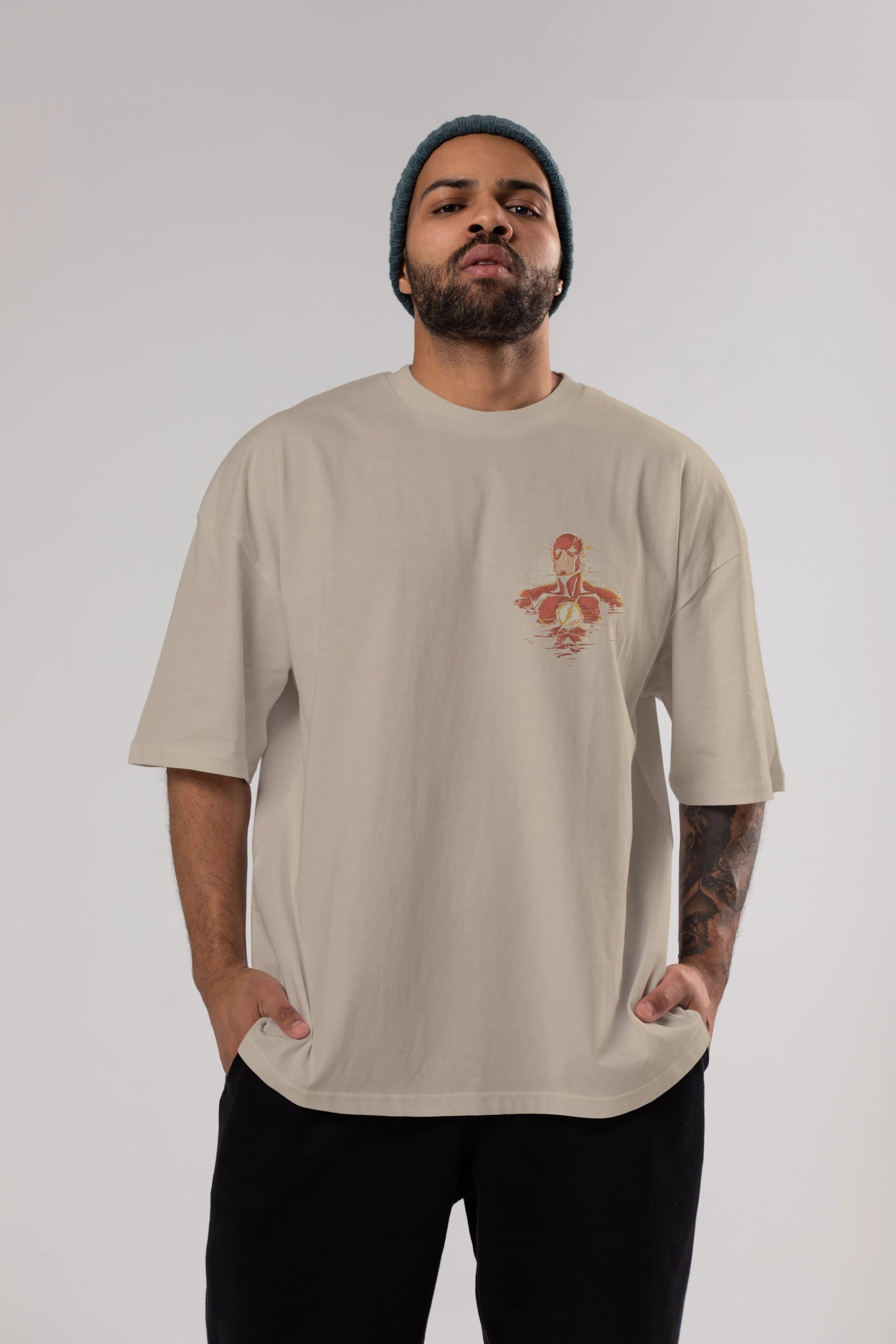 Flash Avengers Ön Sol Baskılı Oversize t-shirt Erkek Kadın Unisex %100 Pamuk Bisiklet Yaka tişort