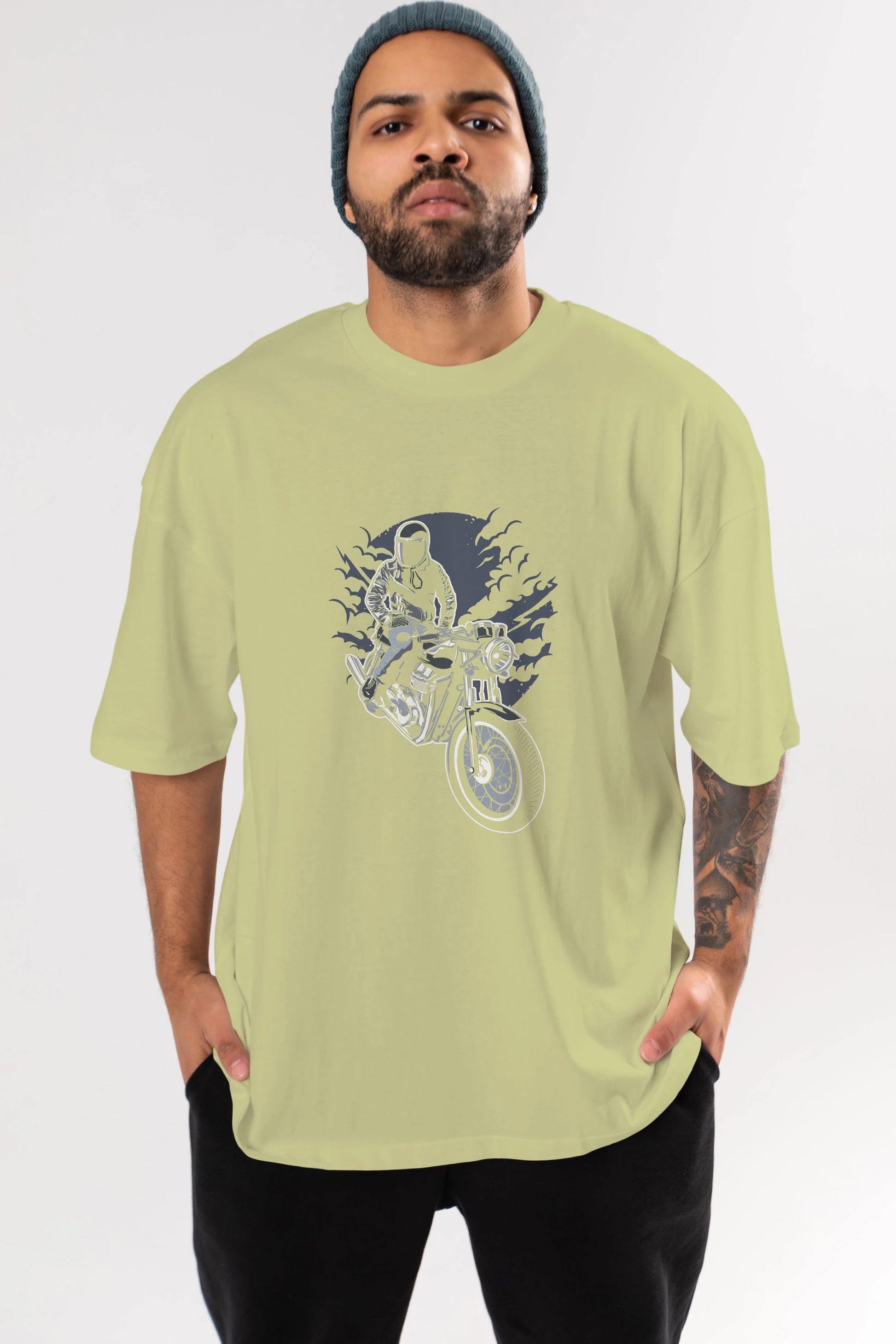 Night Rider Ön Baskılı Oversize t-shirt Erkek Kadın Unisex %100 Pamuk tişort