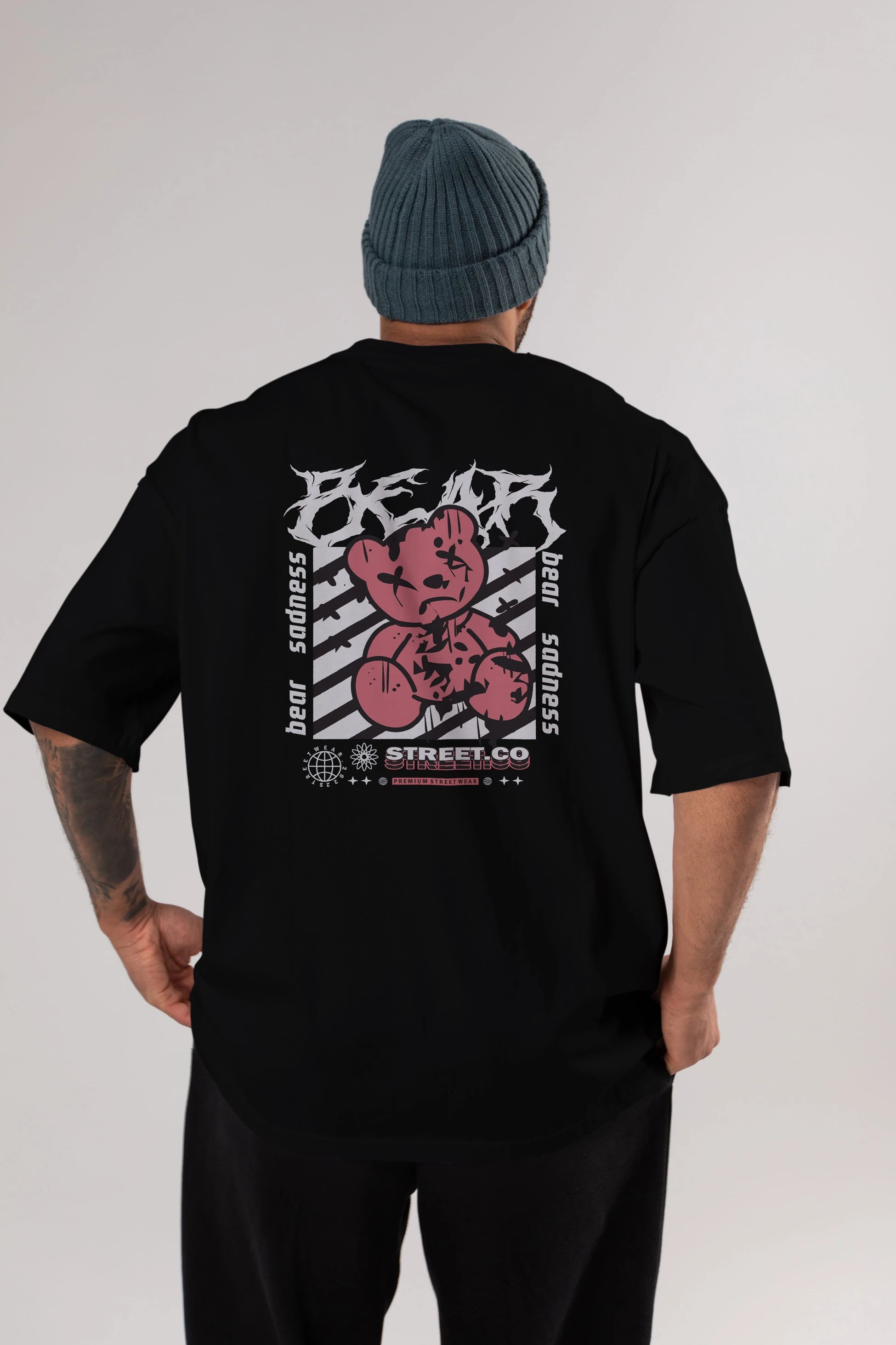 Bear Sadness Arka Baskılı Oversize t-shirt Erkek Kadın Unisex