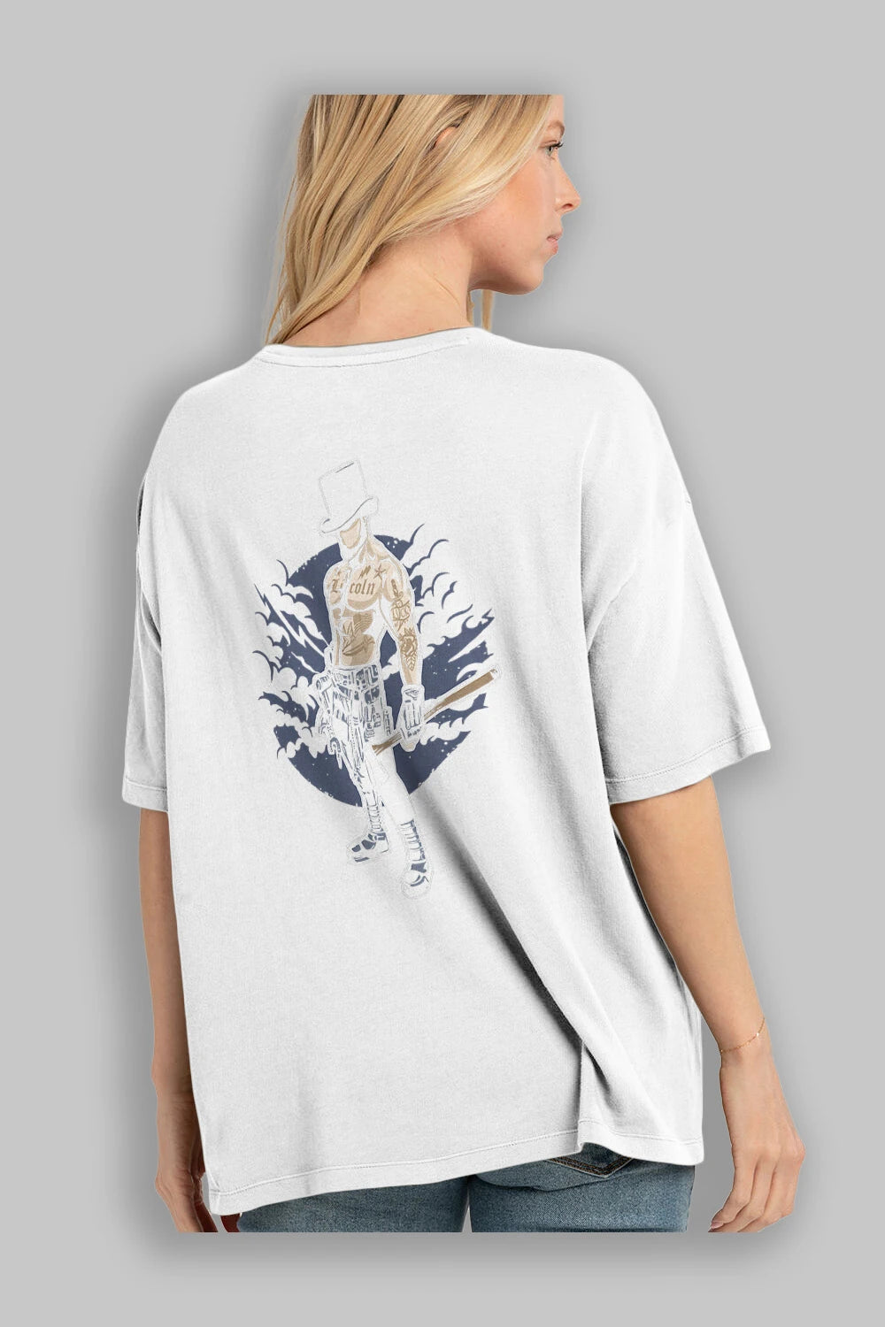 Lincoln Arka Baskılı Oversize t-shirt Erkek Kadın Unisex %100 Pamuk