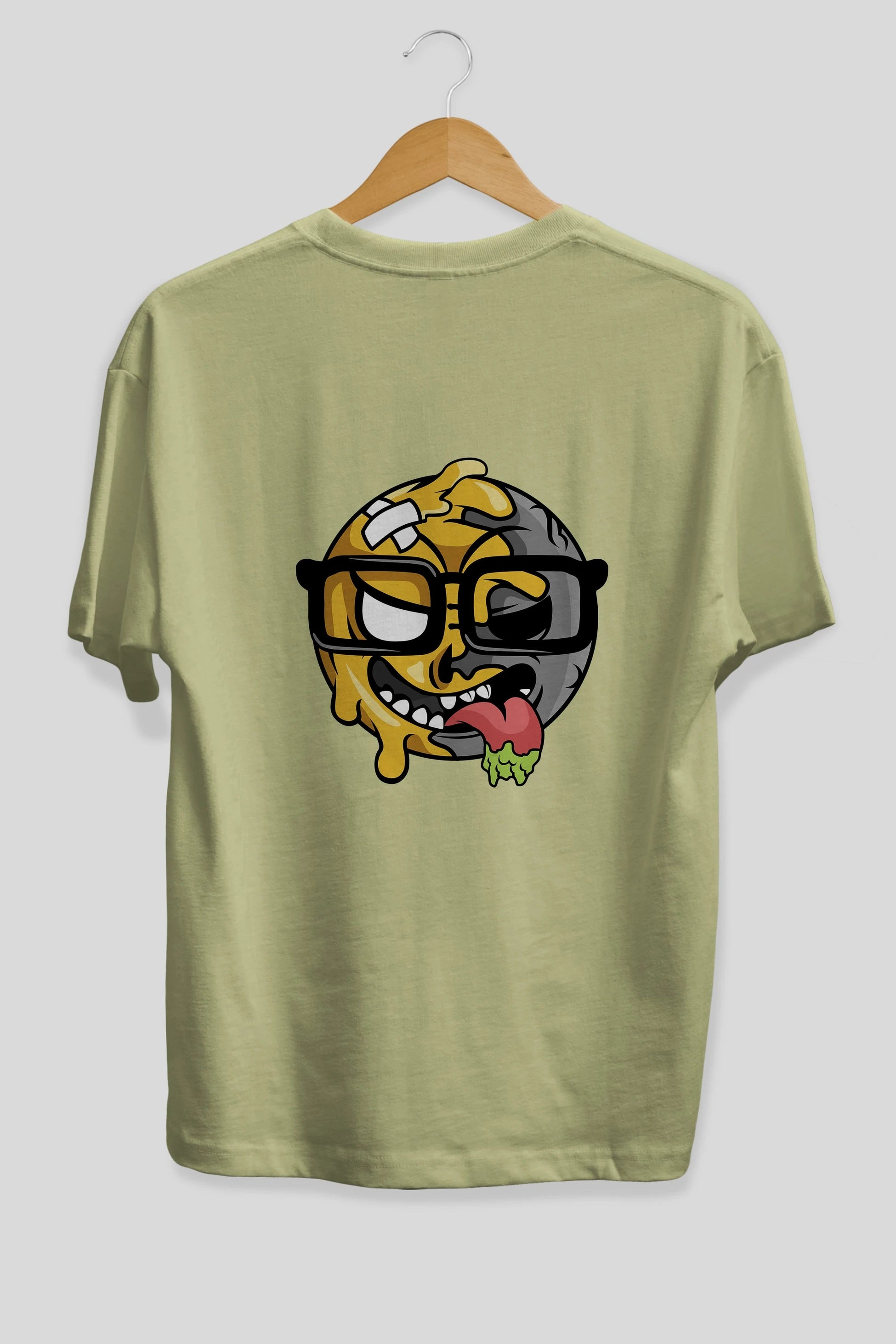 Smiley Nerd Arka Baskılı Oversize t-shirt Erkek Kadın Unisex %100 Pamuk tişort