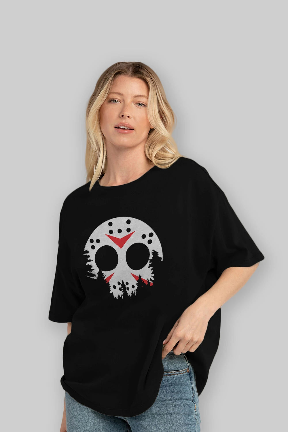 Jason Moon Ön Baskılı Oversize t-shirt %100 pamuk Erkek Kadın Unisex