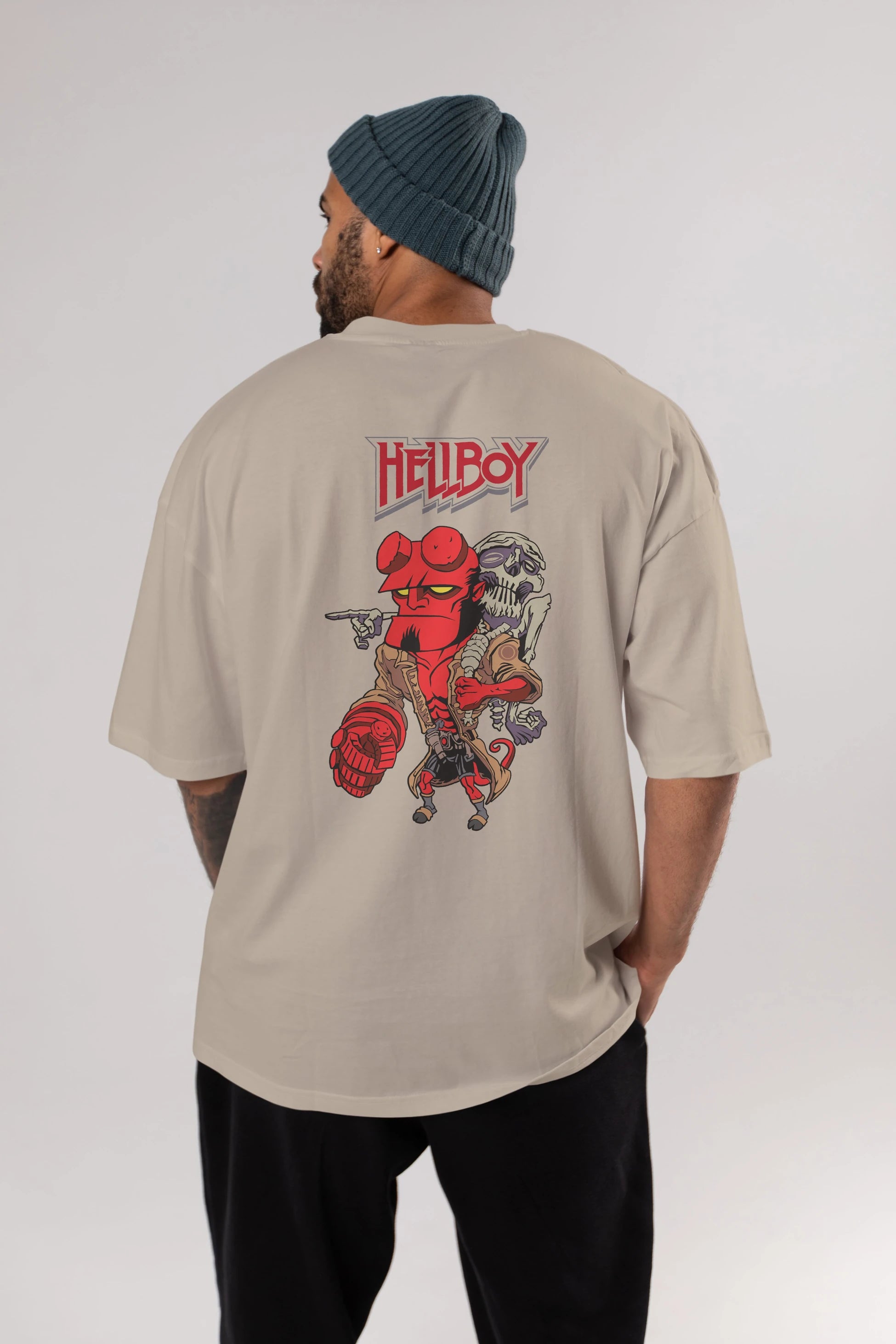 Hellboy (2) Arka Baskılı Oversize t-shirt Erkek Kadın Unisex %100 Pamuk Bisiklet Yaka tişort