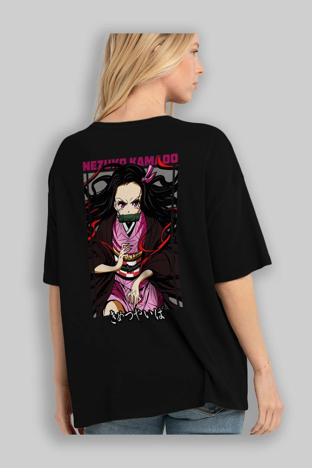 Nezuko Kamado 1 Anime Arka Baskılı Oversize t-shirt Erkek Kadın Unisex