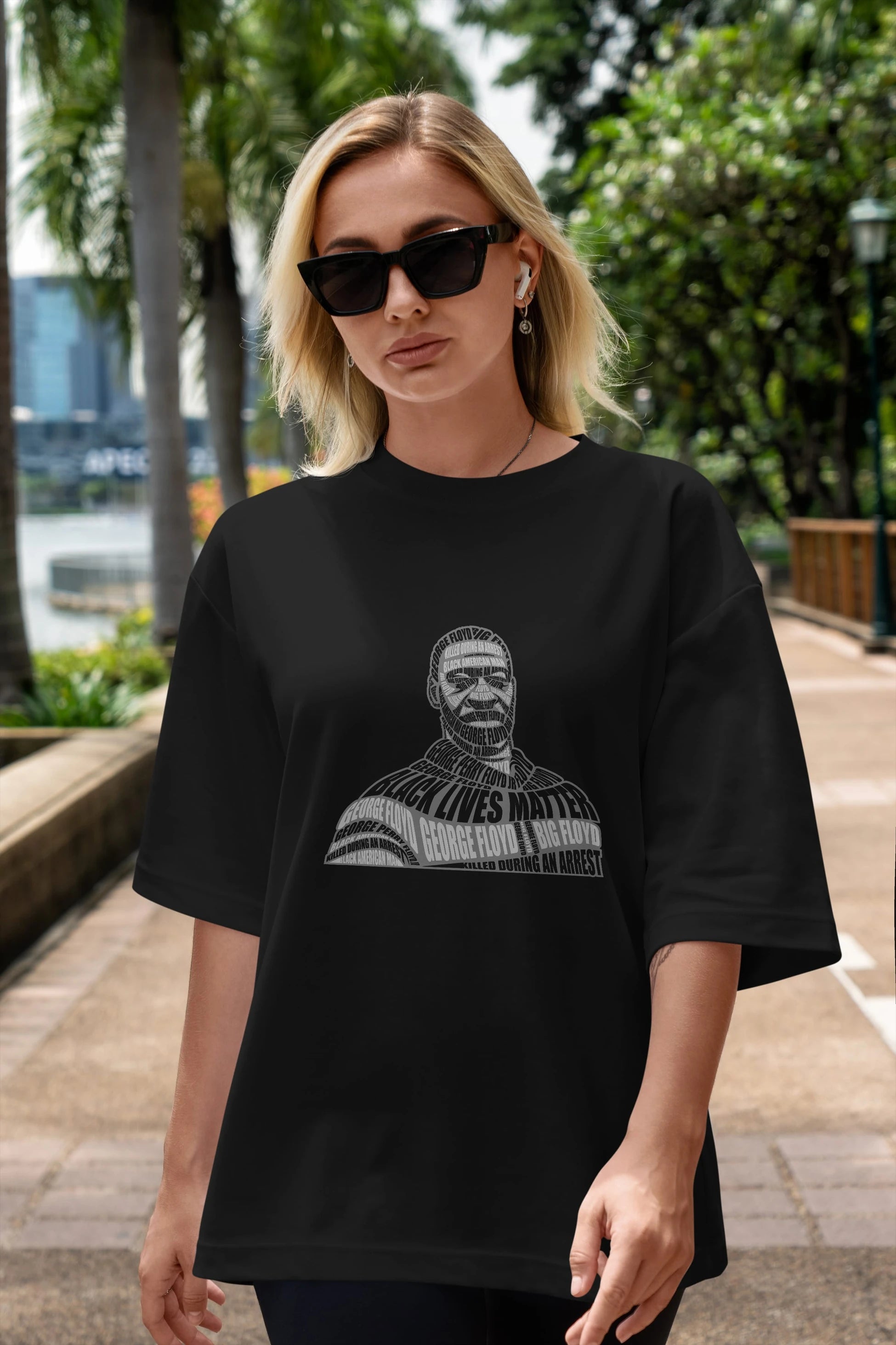 George Floyd Calligram Ön Baskılı Oversize t-shirt %100 pamuk Erkek Kadın Unisex