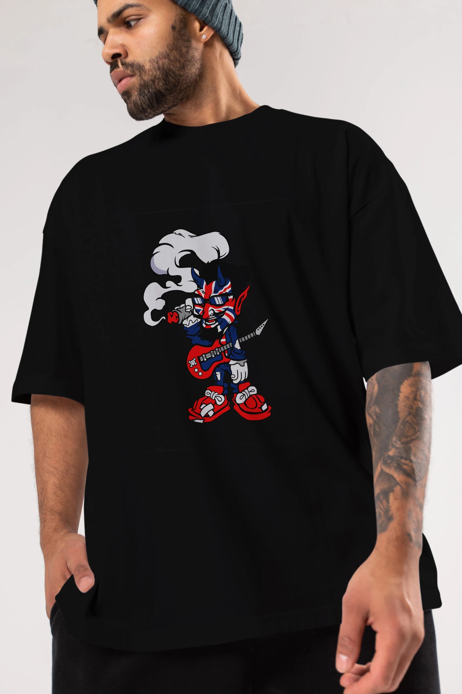 Uk Devil Rockstar Ön Baskılı Oversize t-shirt Erkek Kadın Unisex %100 Pamuk tişort
