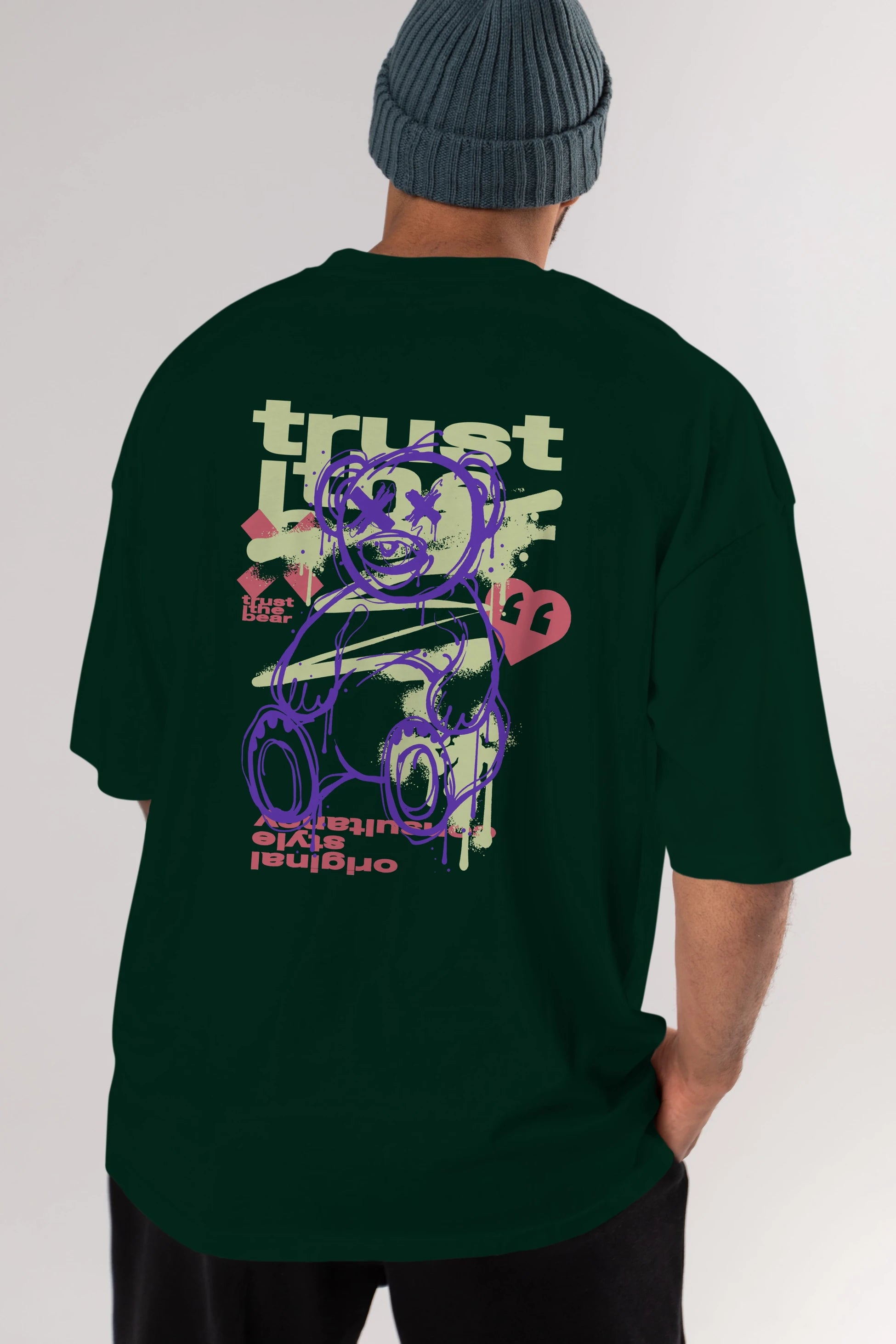 Trust The Bear 3 Arka Baskılı Oversize t-shirt Erkek Kadın Unisex