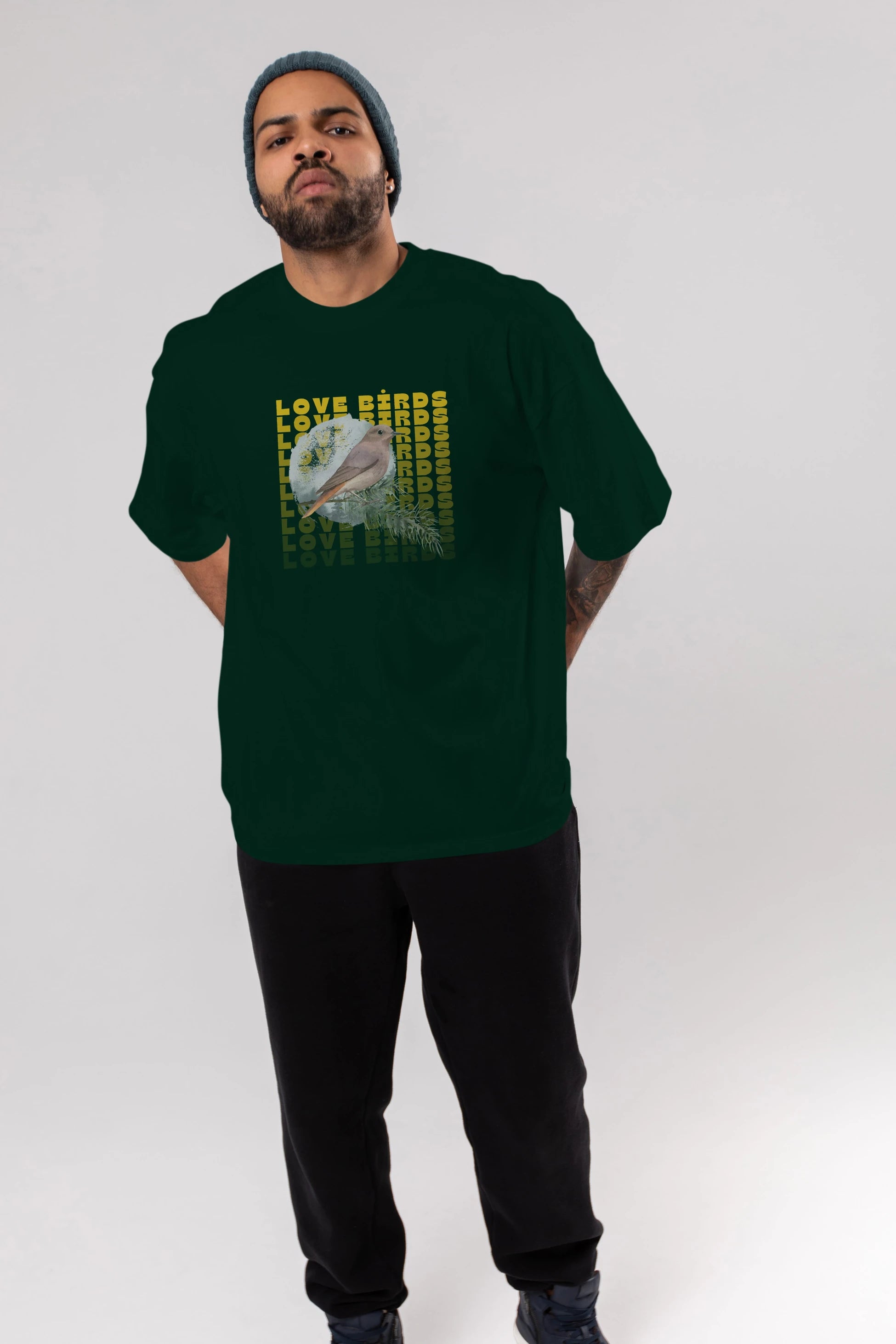 Love Birds Yazılı Ön Baskılı Oversize t-shirt Erkek Kadın Unisex
