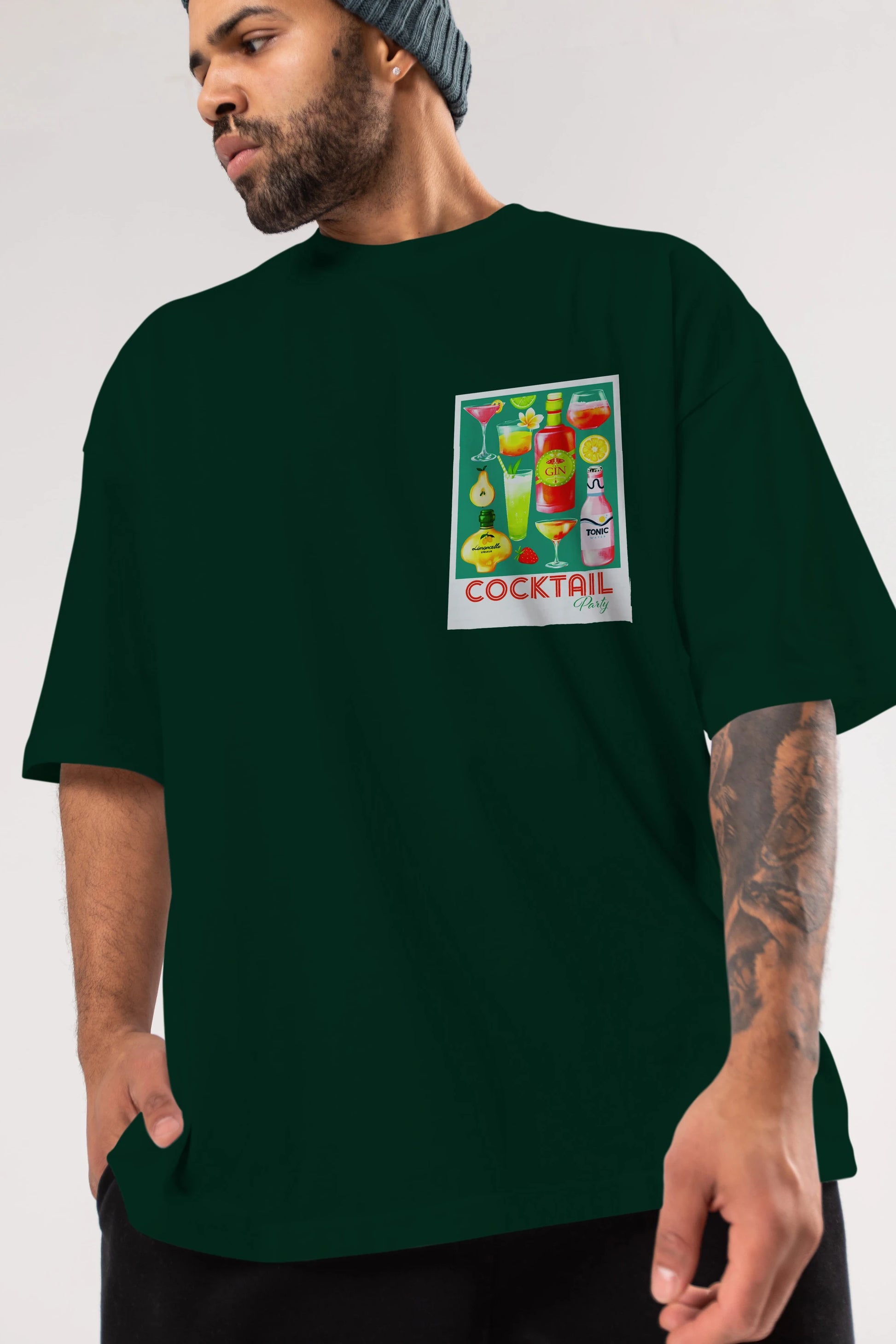 Cocktail Party 2 Ön Sol Baskılı Oversize t-shirt Erkek Kadın Unisex %100 Pamuk Bisiklet Yaka tişort