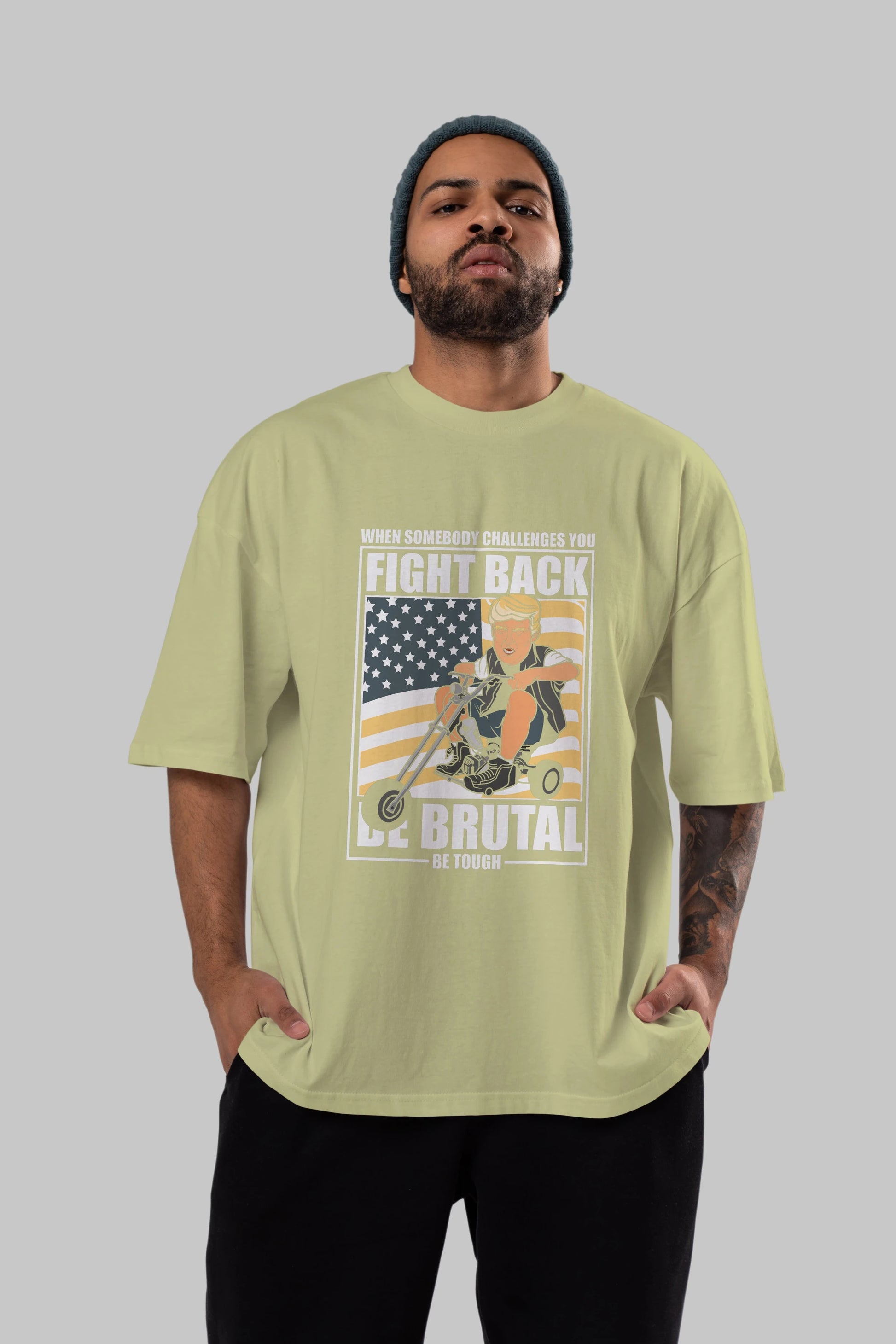Trump Biker Ön Baskılı Oversize t-shirt Erkek Kadın Unisex %100 Pamuk tişort