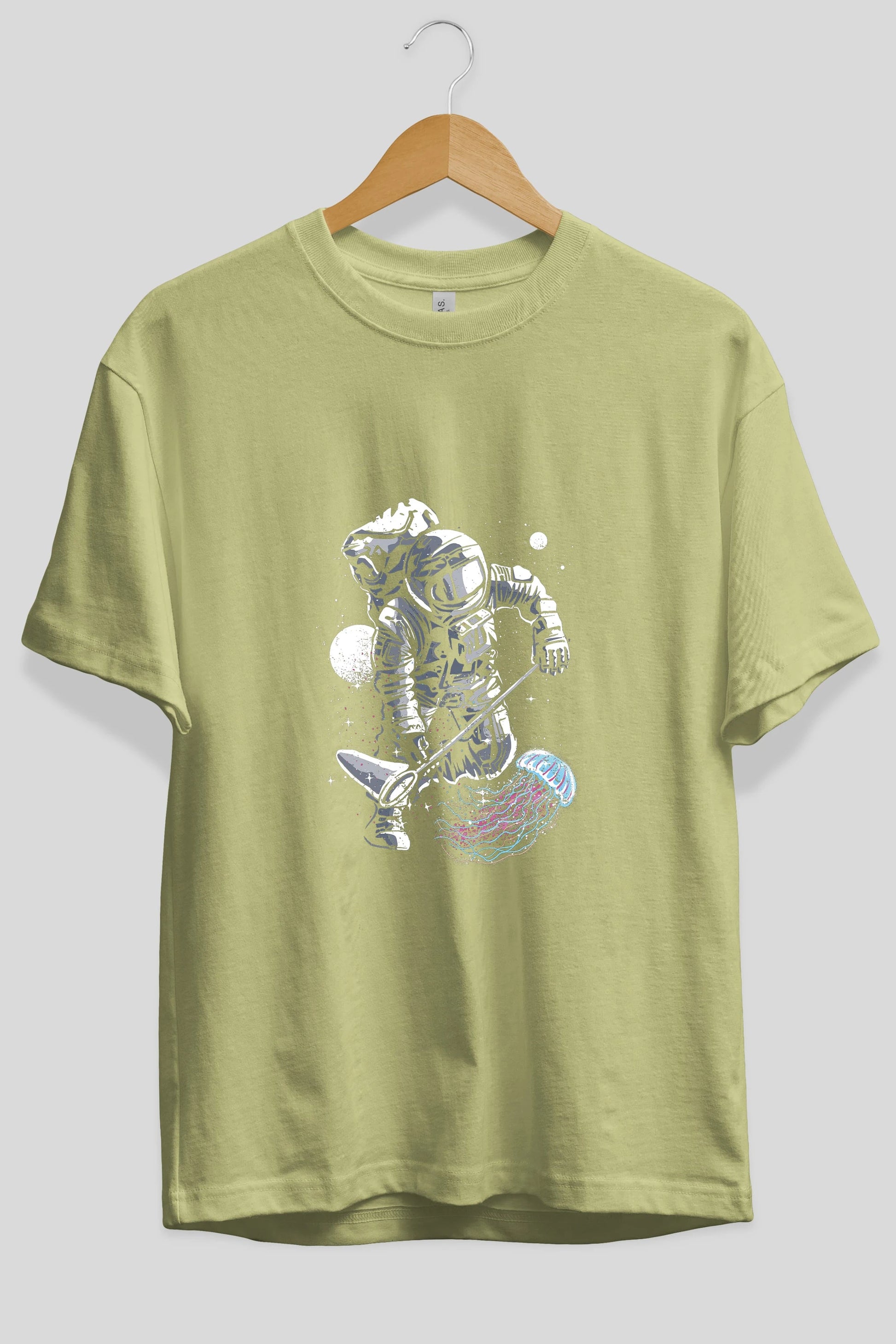Astronaut Jellyfish Ön Baskılı Oversize t-shirt Erkek Kadın Unisex %100 Pamuk tişort