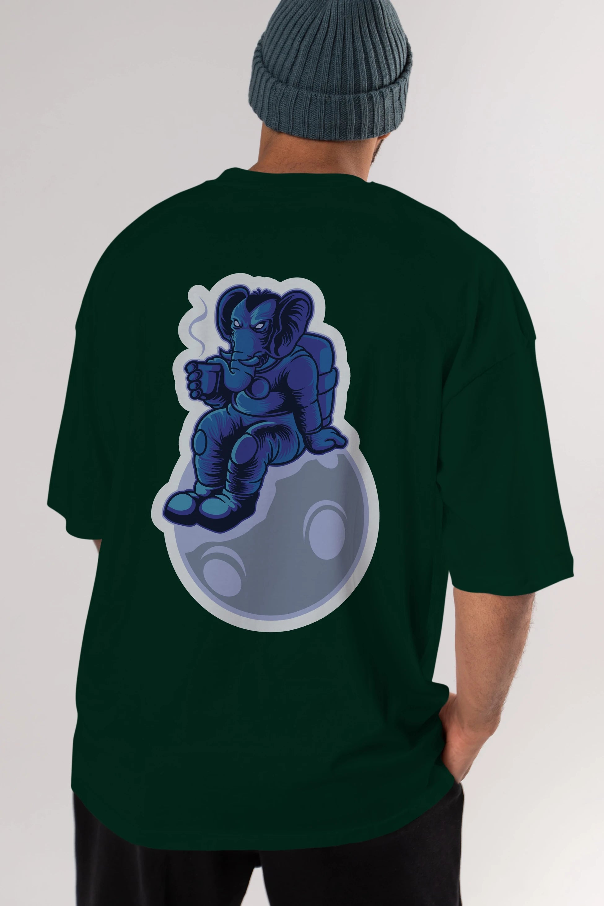Space Elephant Drink Coffee Sticker Arka Baskılı Oversize t-shirt Erkek Kadın Unisex