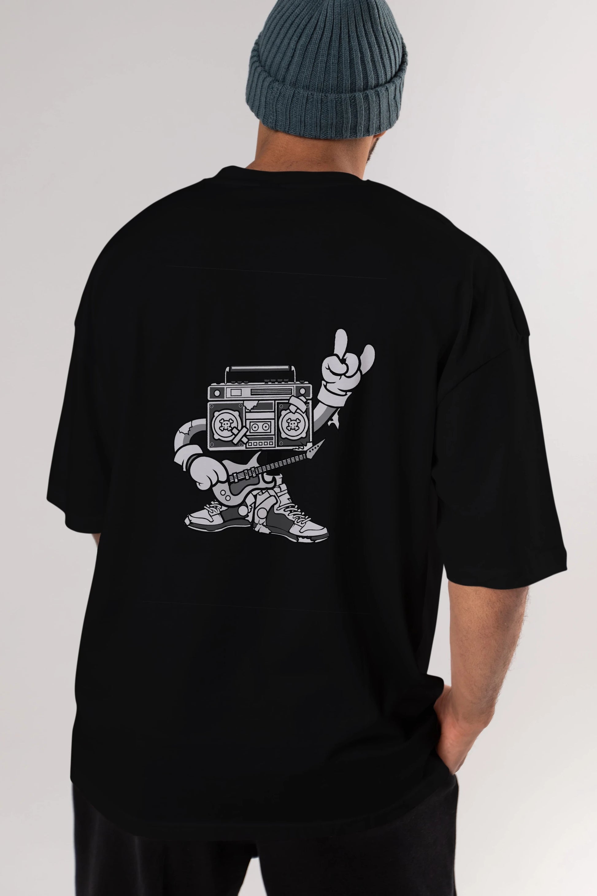 Boombox Rockstar Arka Baskılı Oversize t-shirt Erkek Kadın Unisex %100 Pamuk tişort
